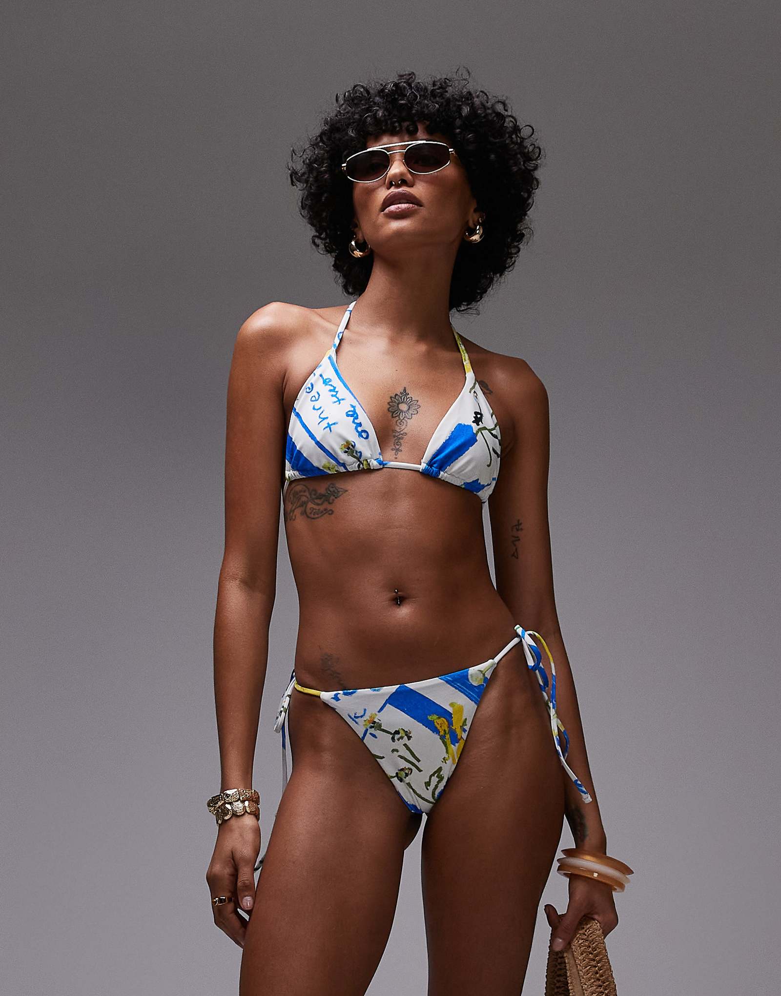 Topshop Mykonos triangle bikini top in multi 5890₽