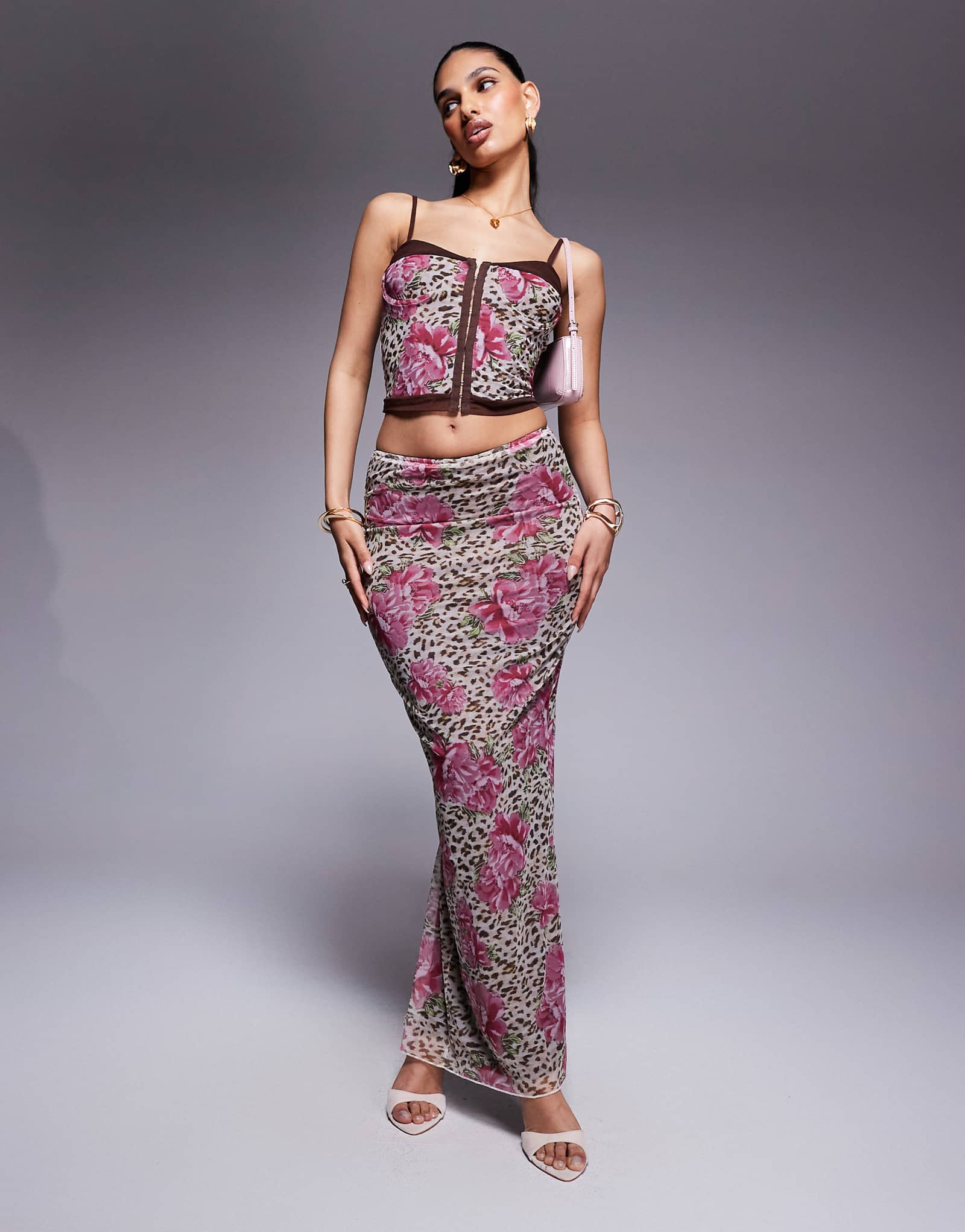 Princess Polly mesh back split maxi skirt in animal flower print - part of a set 11490₽