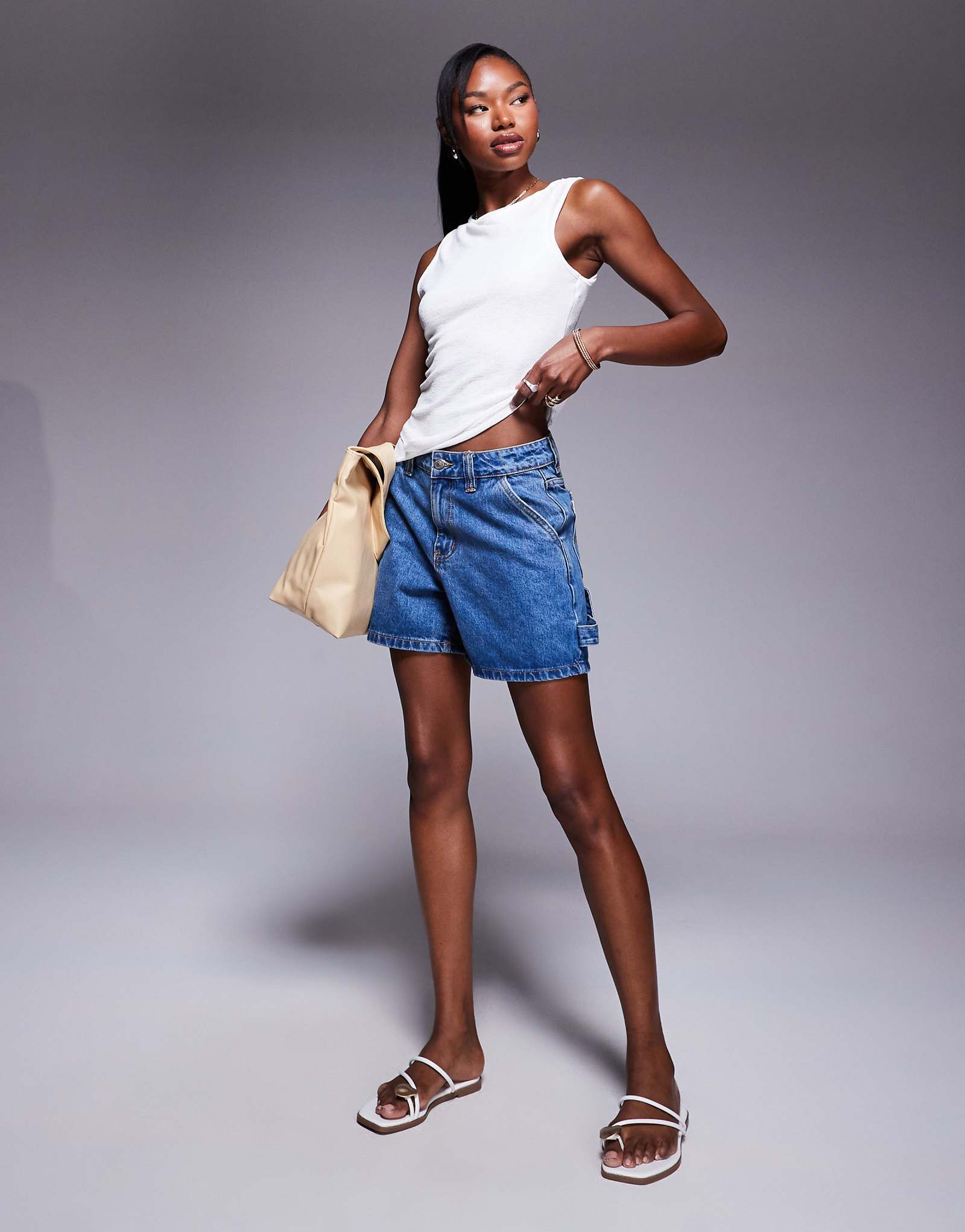 Princess Polly longline denim cargo style shorts in mid blue 6790₽