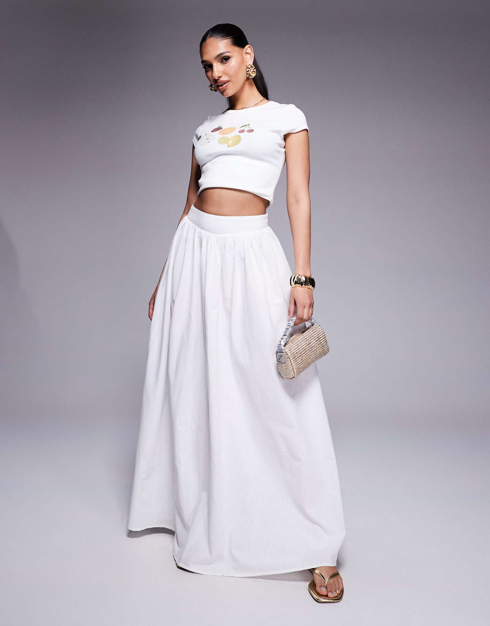 Princess Polly linen mix high waisted maxi skirt in white 10590₽