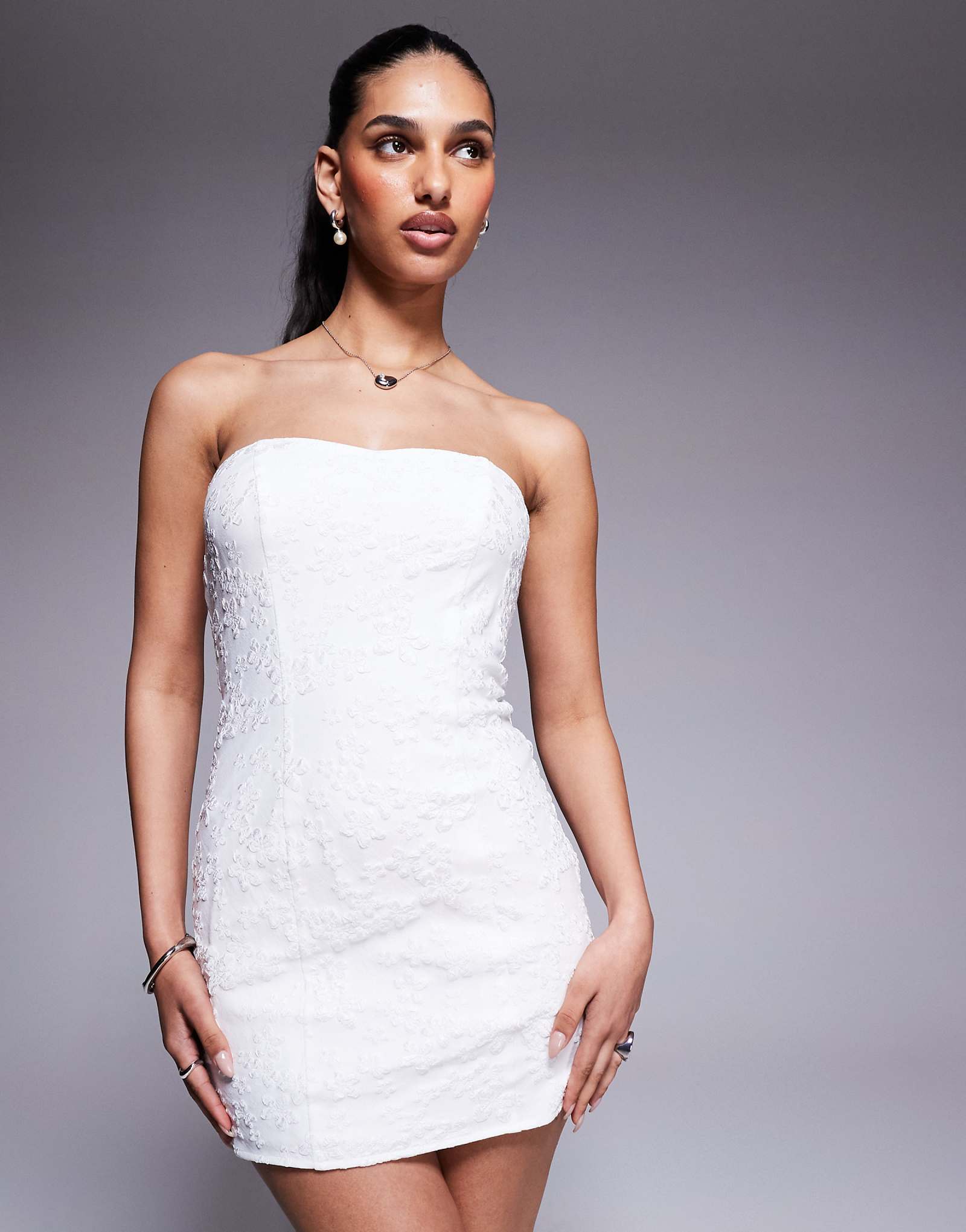 Princess Polly structured bandeau embroidered mini dress in white