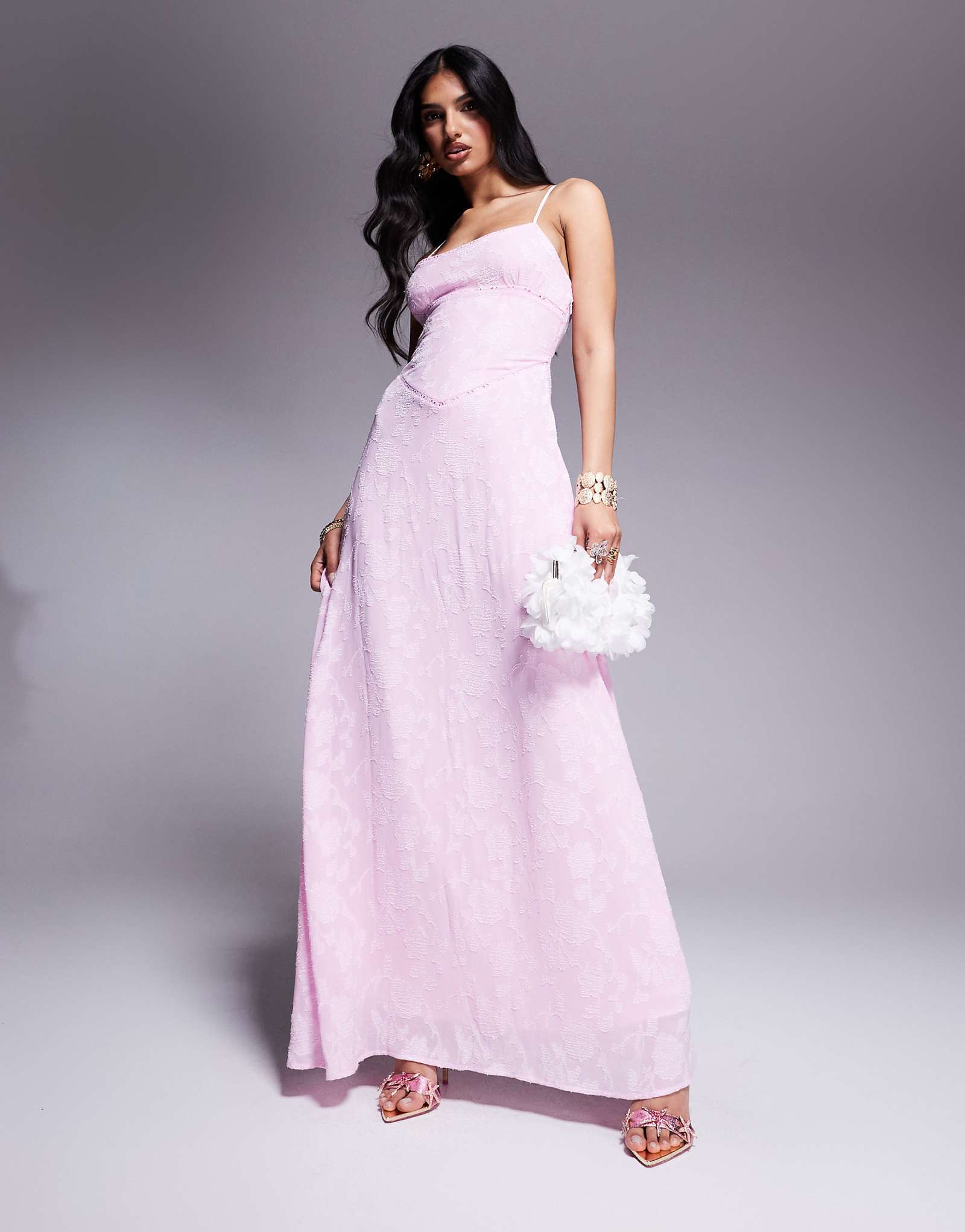Princess Polly devore cami lace up back detail maxi dress in pink floral 18290₽