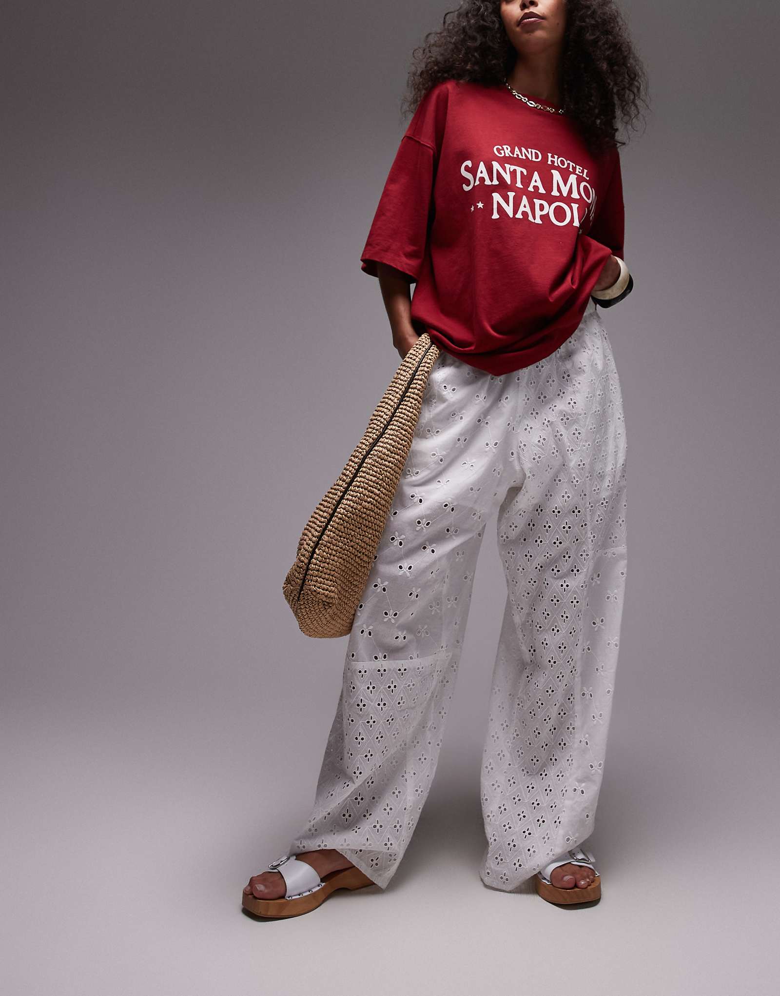 Topshop broderie straight leg pants in white 11390₽