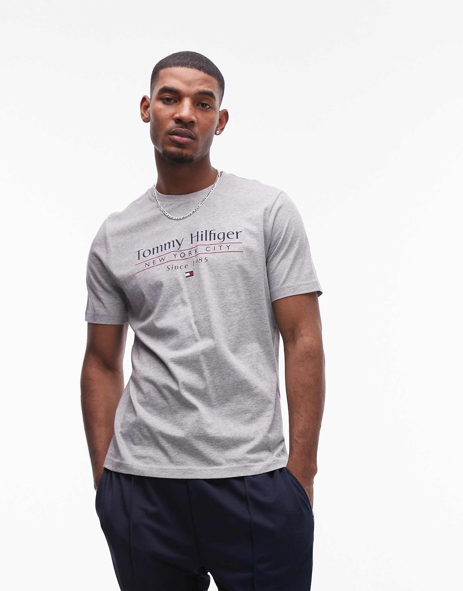 Tommy Hilfiger center stack linear logo t-shirt in gray 8090₽
