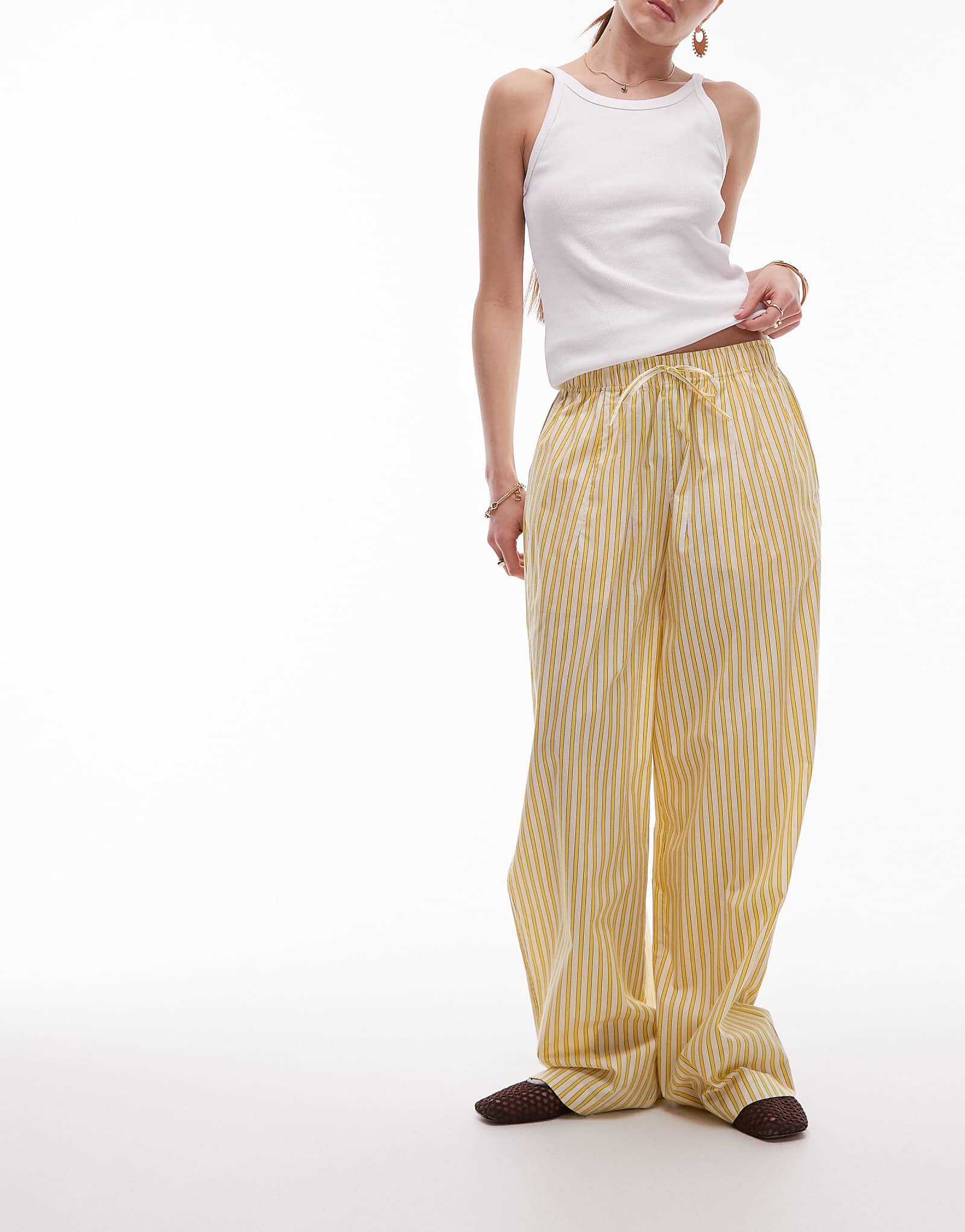 Topshop poplin pull on wide leg pants in yellow stripe 7890₽