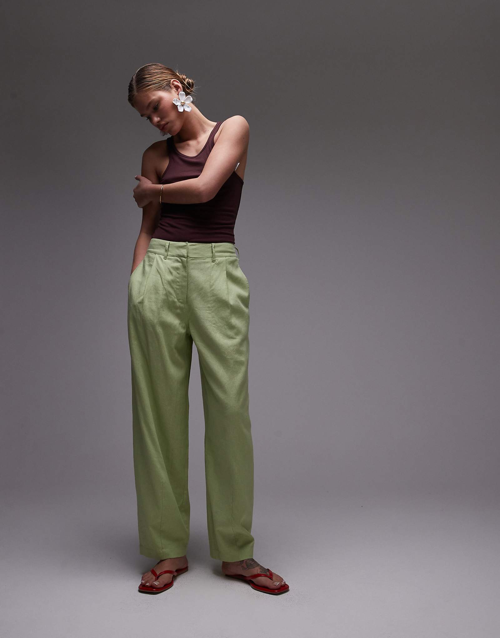 Topshop linen ovoid pants in light green 6390₽