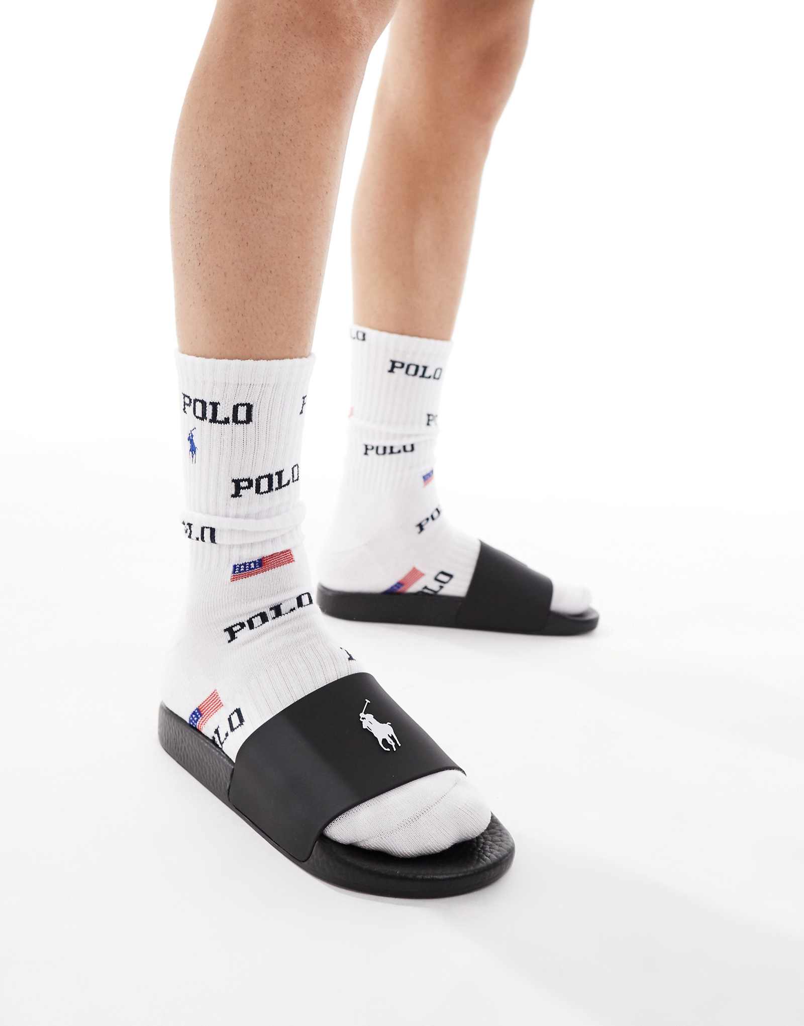 Polo Ralph Lauren slider in black with white logo 11490₽