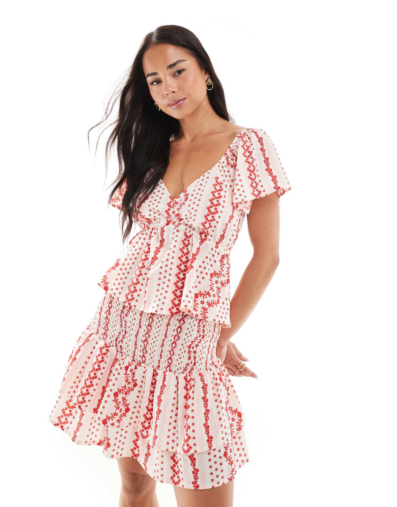 Wednesdays Girl printed stripe puff sleeve top in pink - part of a set 2390₽