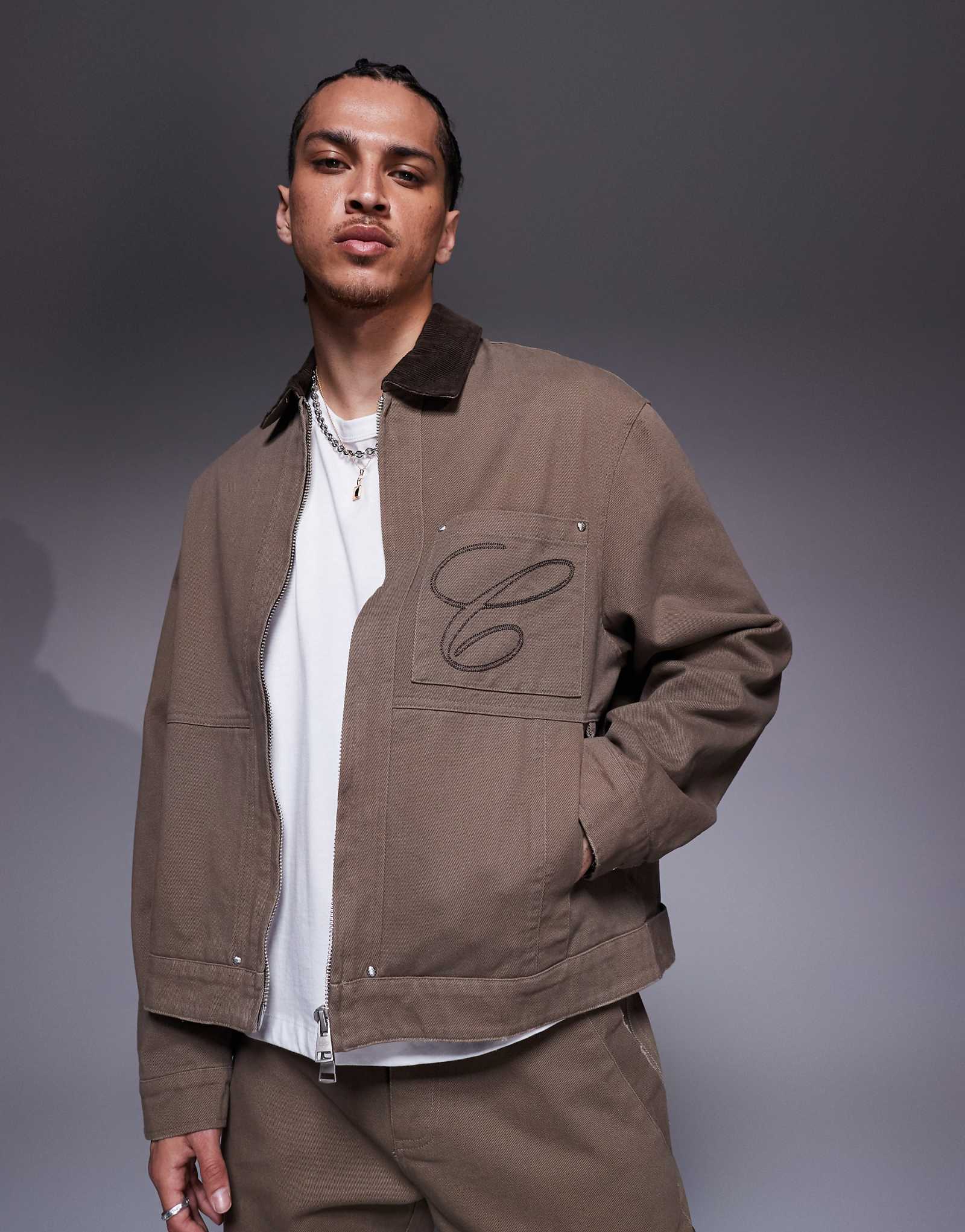 The Couture Club twill contrast collar jacket in washed brown - part of a set 18590₽