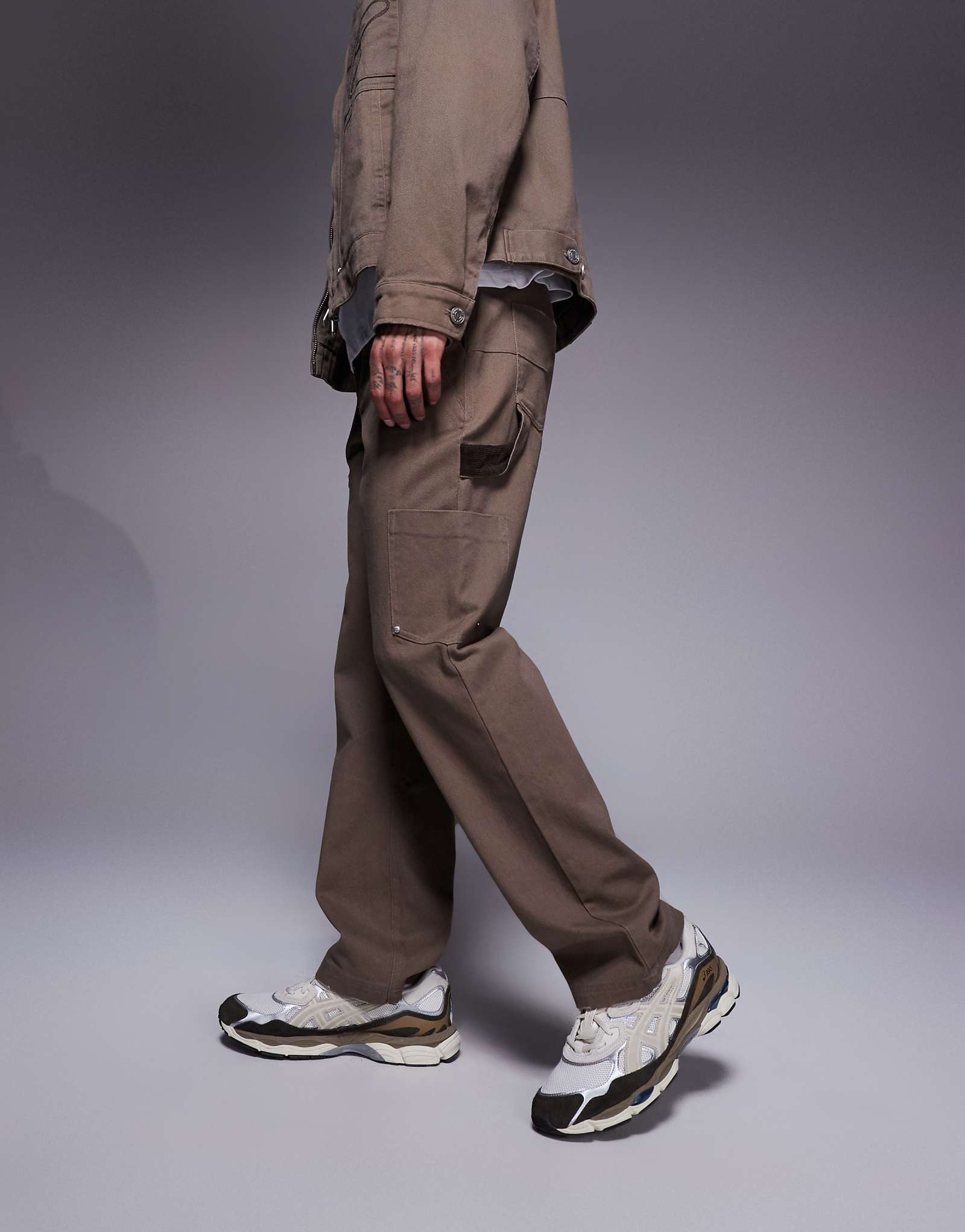 The Couture Club twill double patch pants in washed brown - part of a set 14690₽