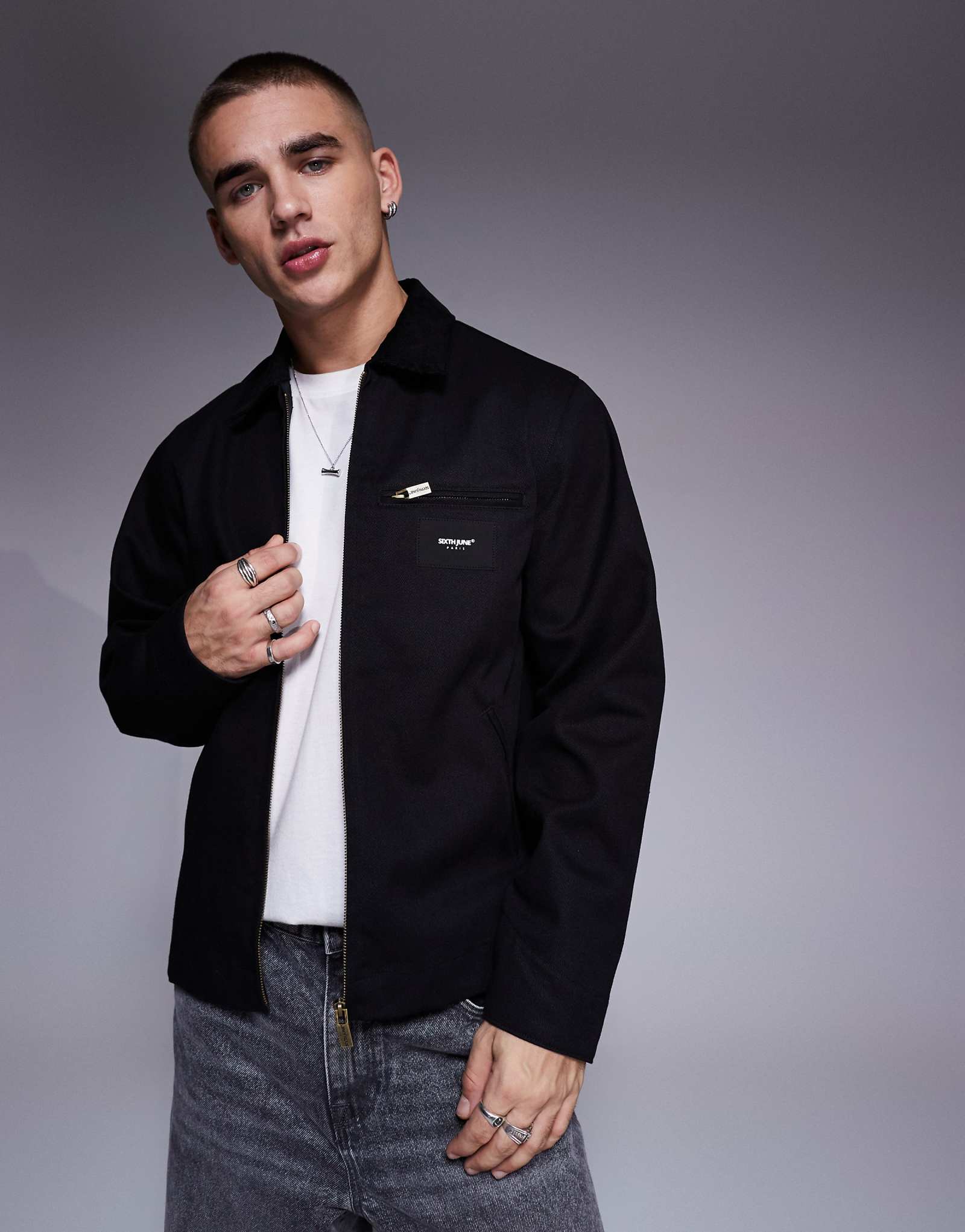 Sixth June contrast collar trucker jacket in black 28390₽