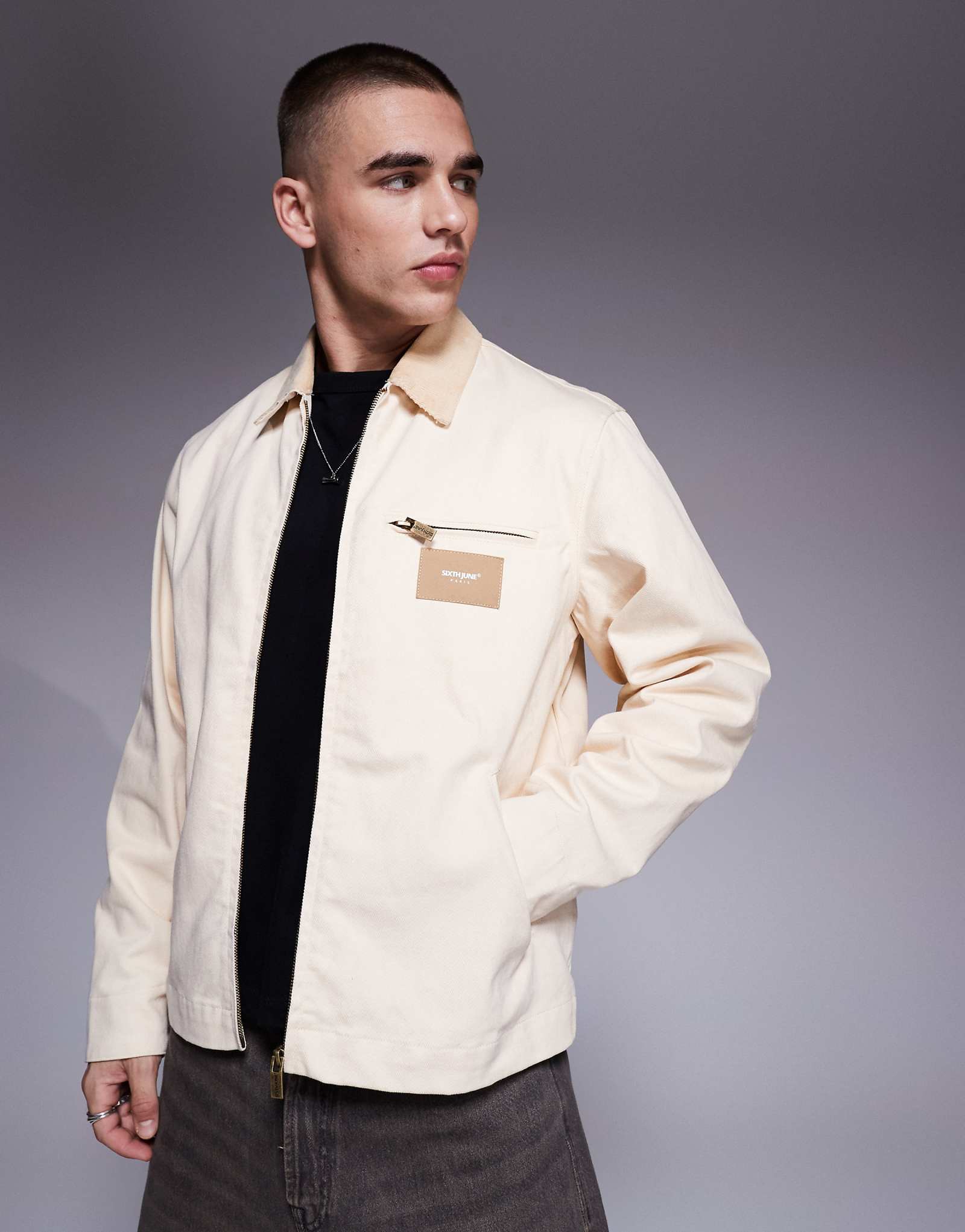 Sixth June contrast collar trucker jacket in cream - part of a set