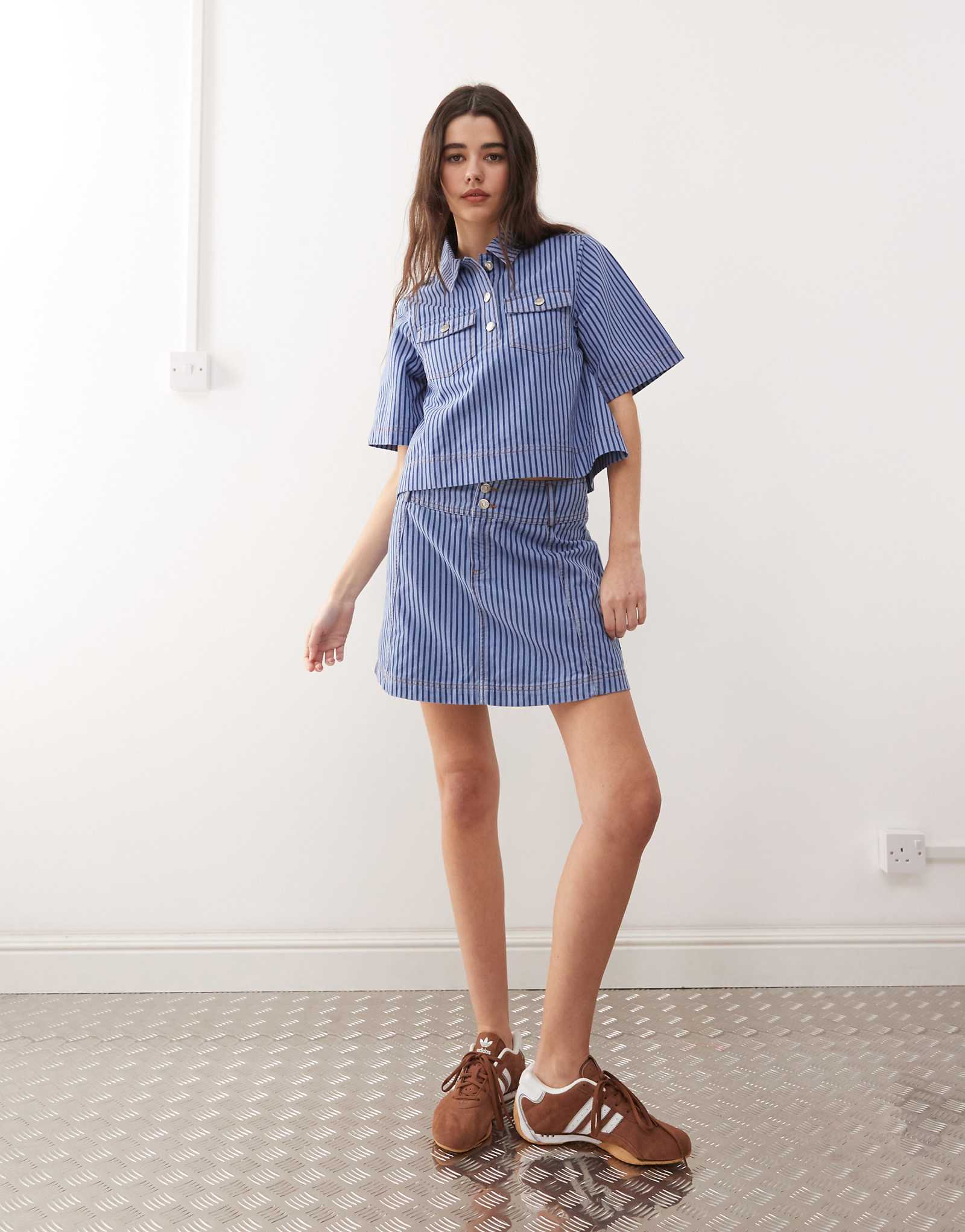 Reclaimed Vintage pinstripe denim mini skirt in blue - part of a set 7890₽
