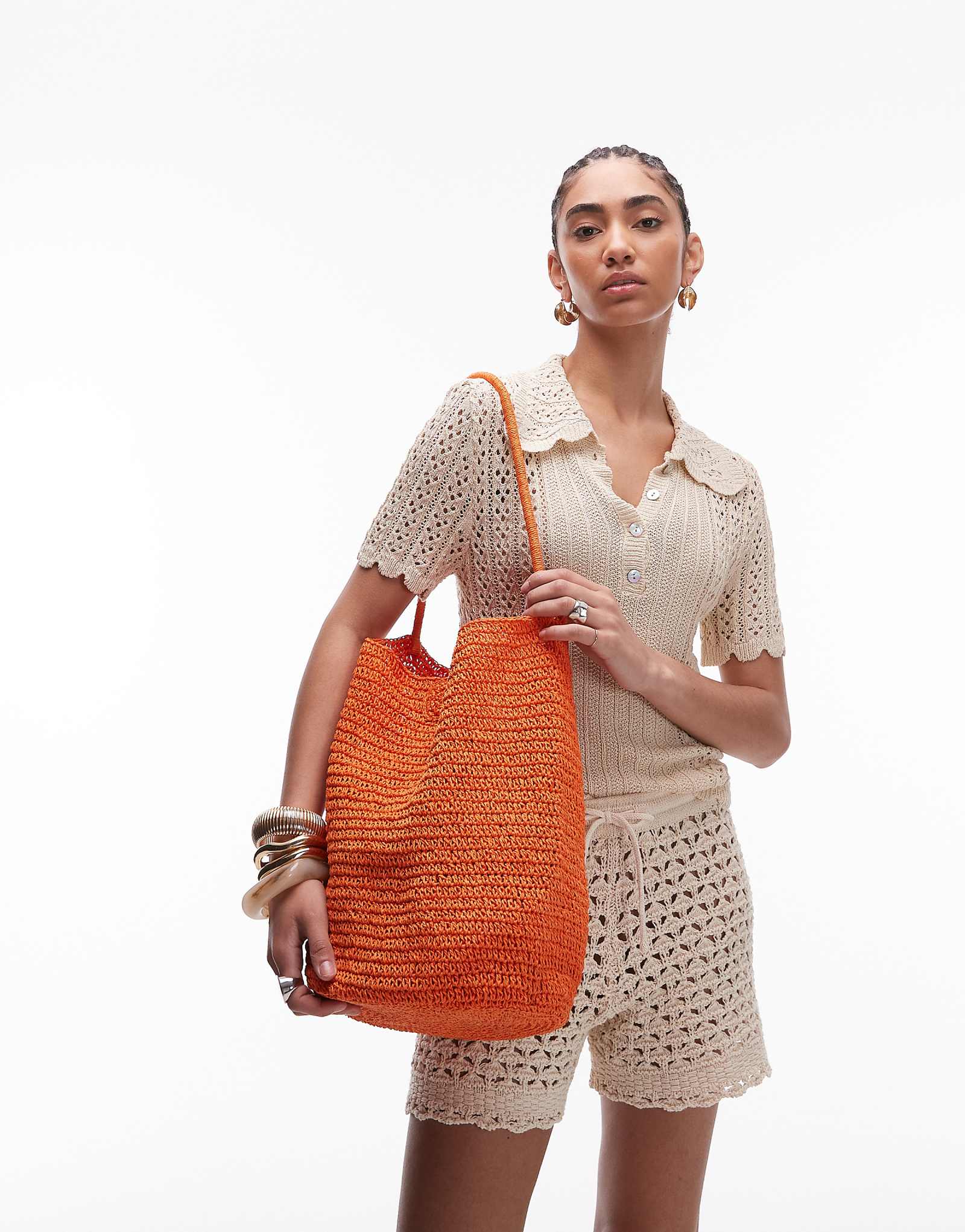 Topshop Sunny crochet shoulder bag in orange 8690₽