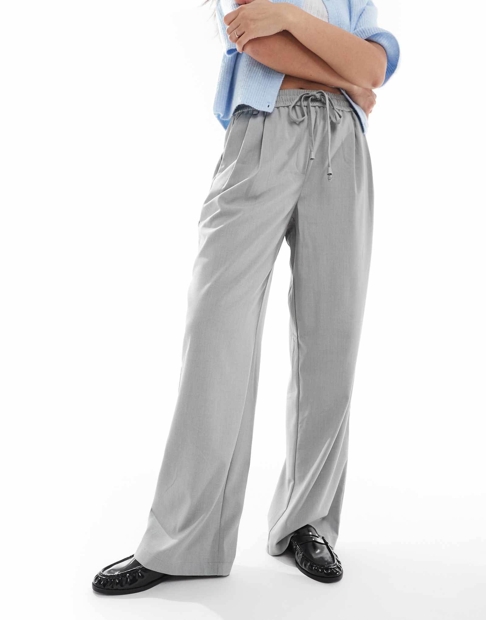 Pieces high waist drapey wide leg dad pants in medium heather gray 7690₽