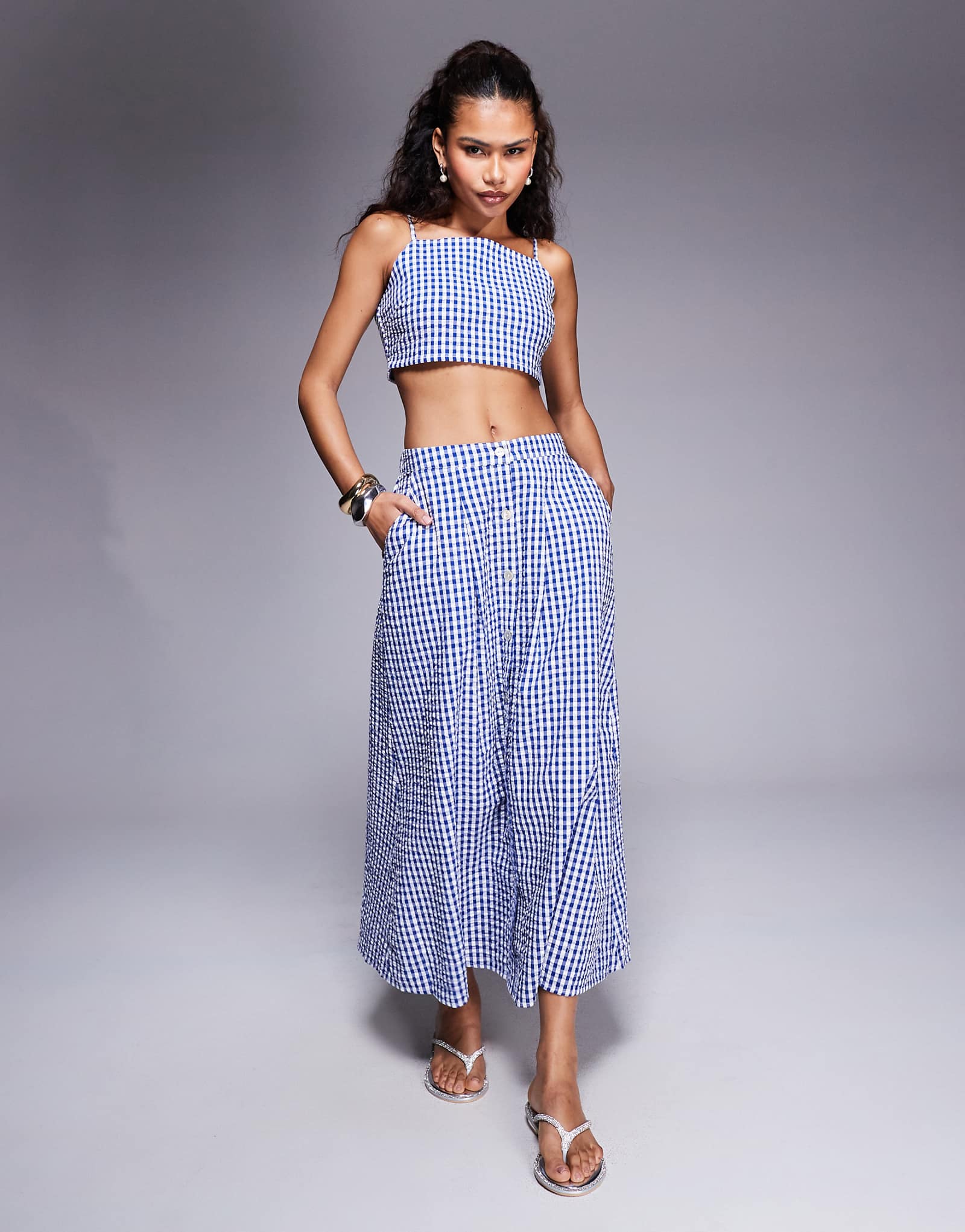 River Island midaxi gingham skirt in blue - part of a set 10490₽
