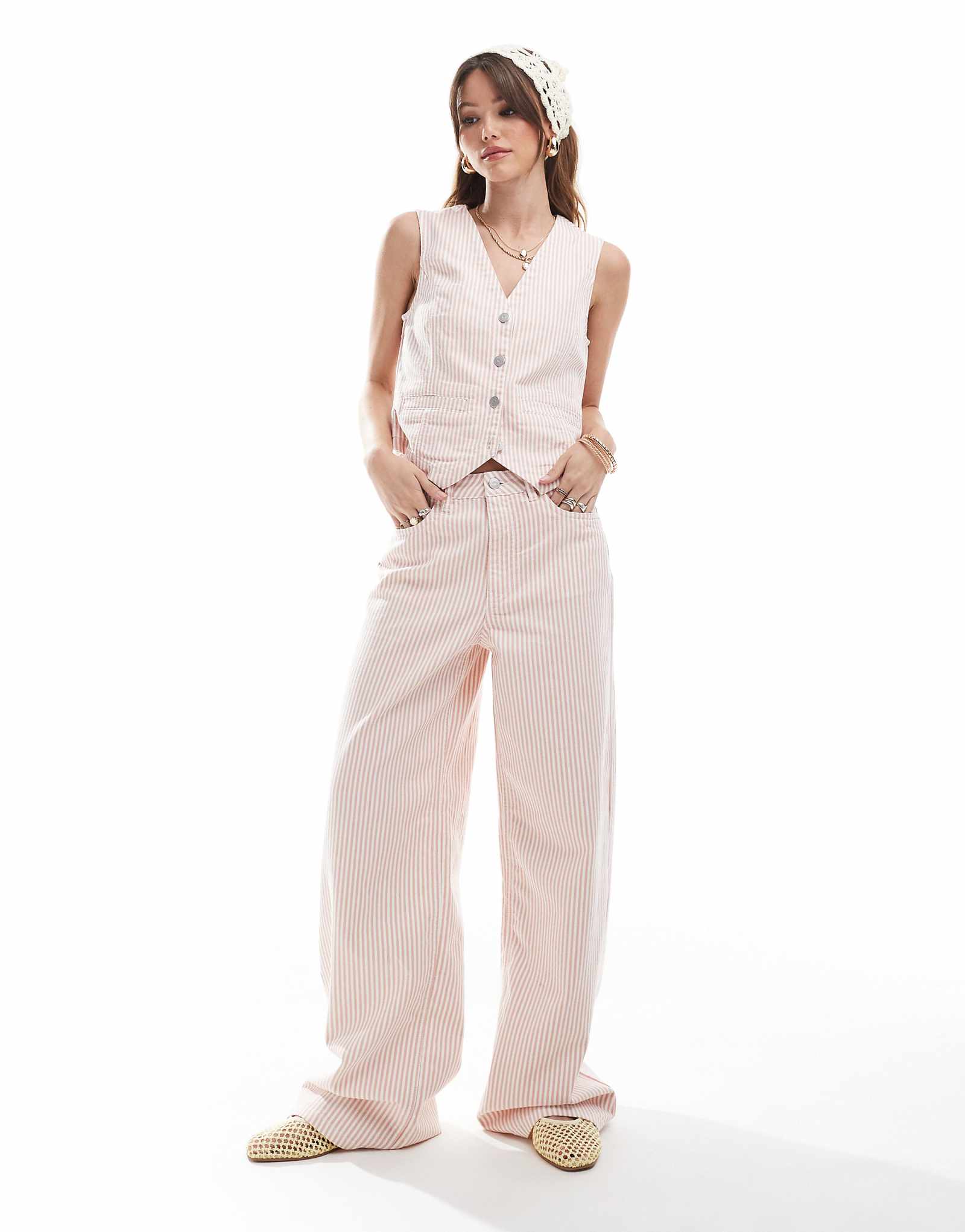 Object wide leg jeans in rose stripe - part of a set