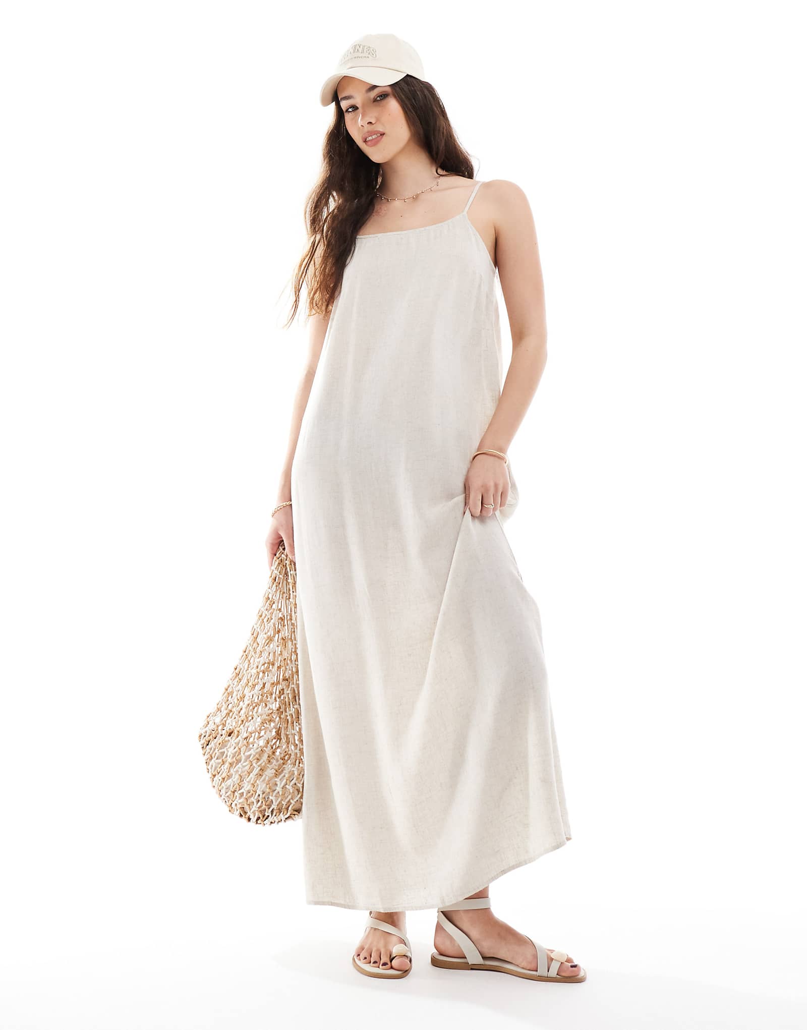 Pieces linen touch cami maxi dress in birch cream 12890₽