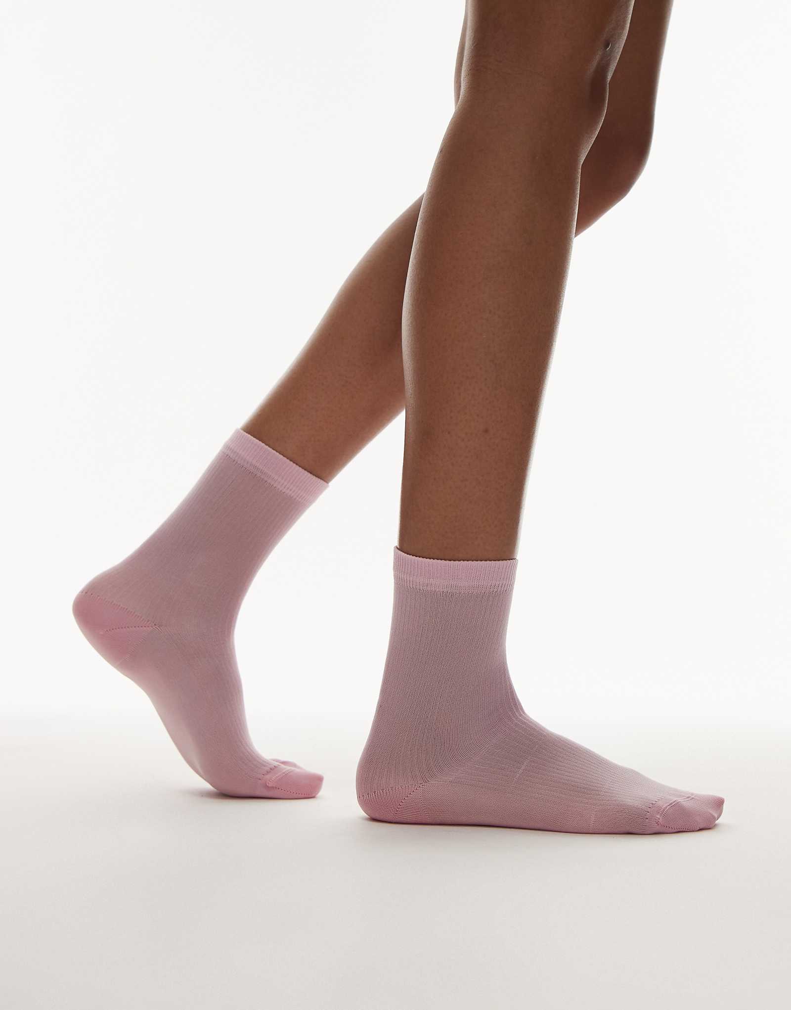 Topshop sheer ribbed socks in pink 1990₽