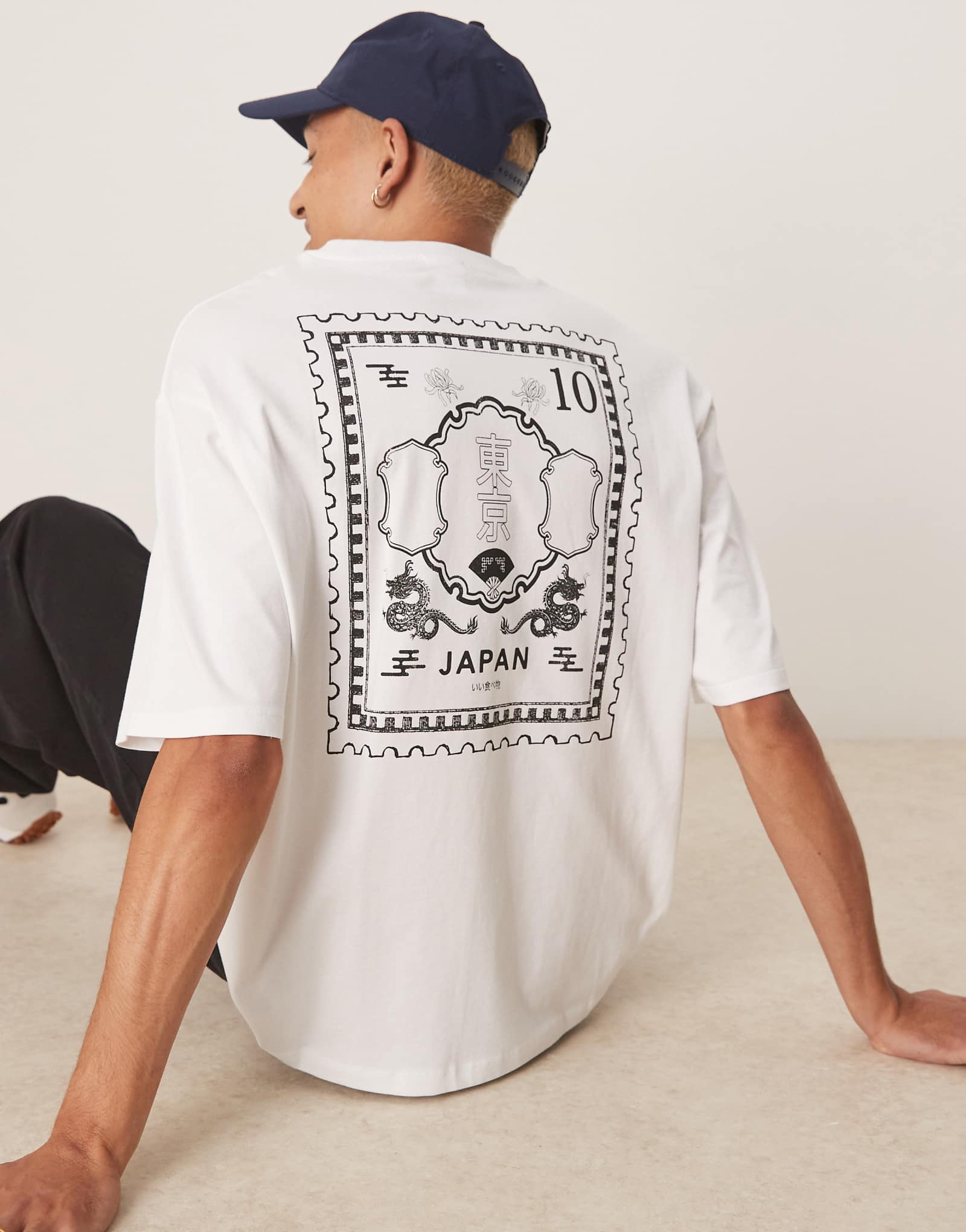 Selected Homme oversized T-shirt with Japan back print in white 6190₽