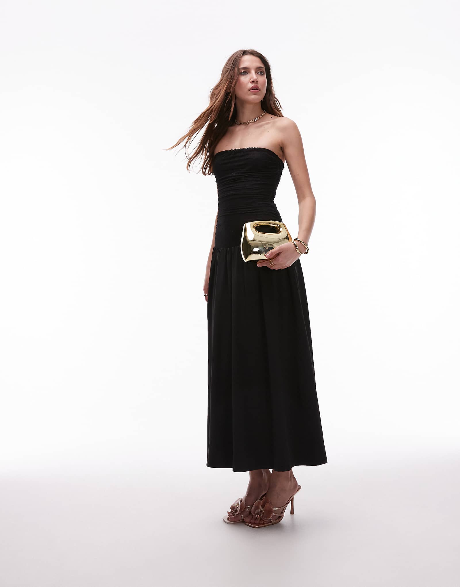 Nia santal slinky bandeau midaxi dress in black