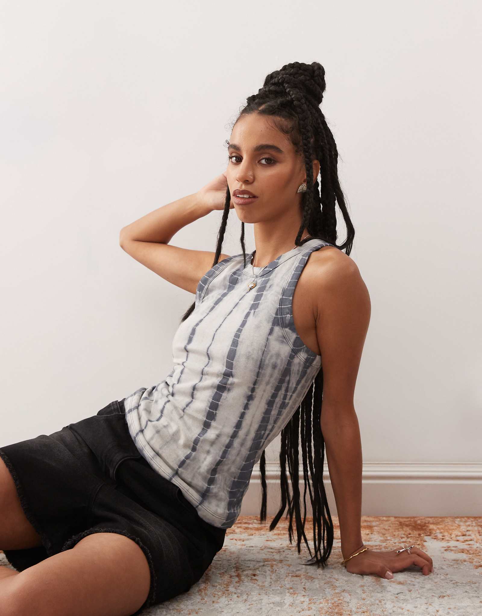 Weekday tank top in black tie dye