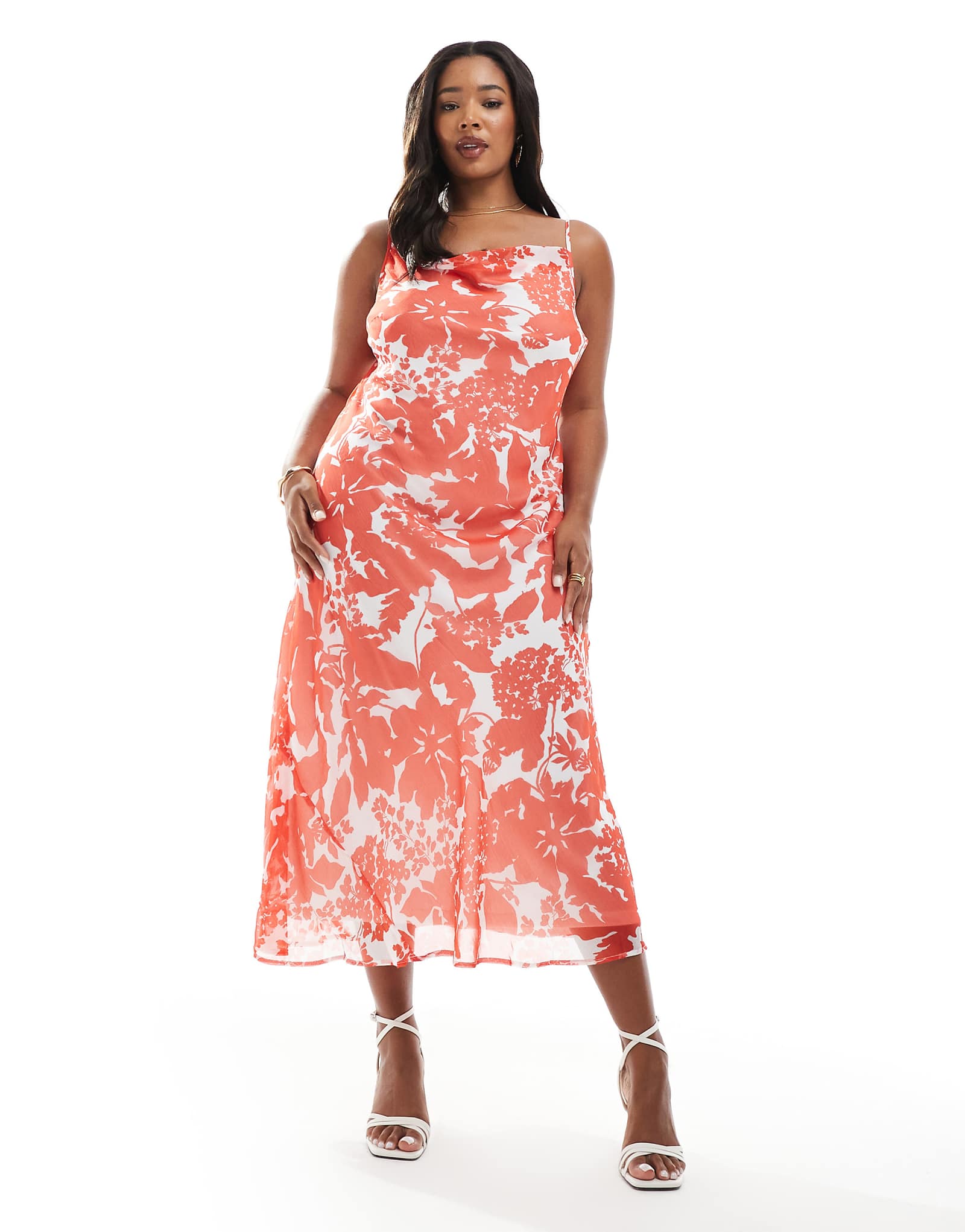 Vero Moda Curve cowl neck maxi cami dress in red floral print 6590₽