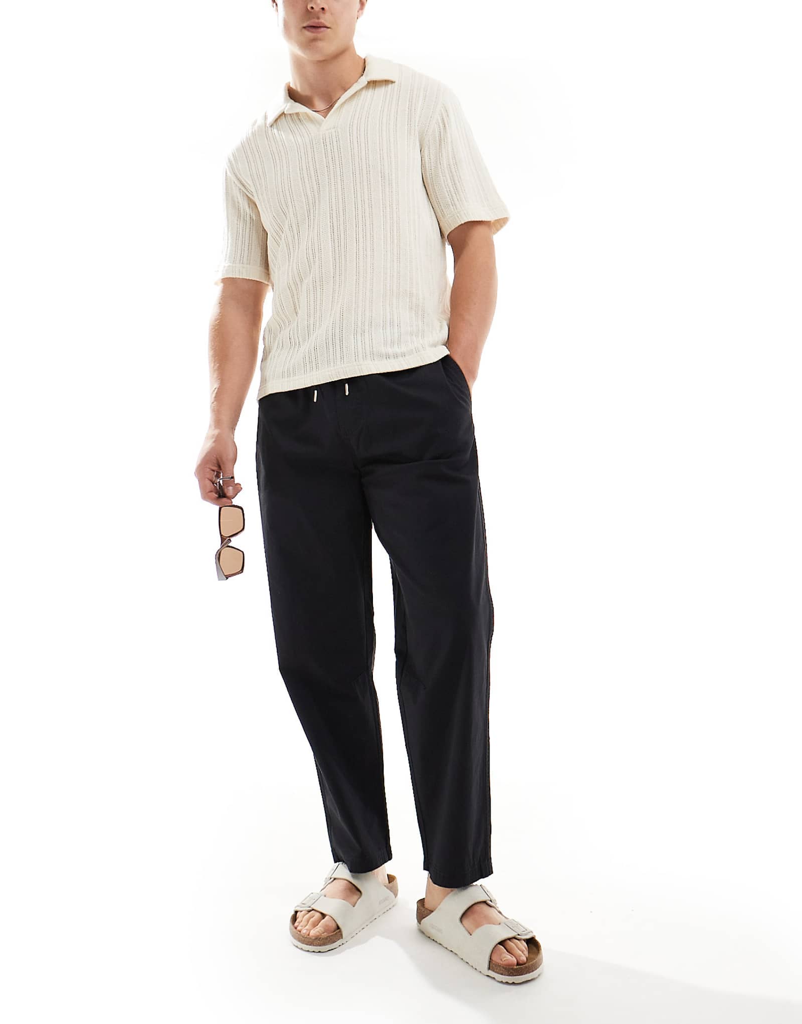 Pull-Bear linen viscose pants in black 9490₽