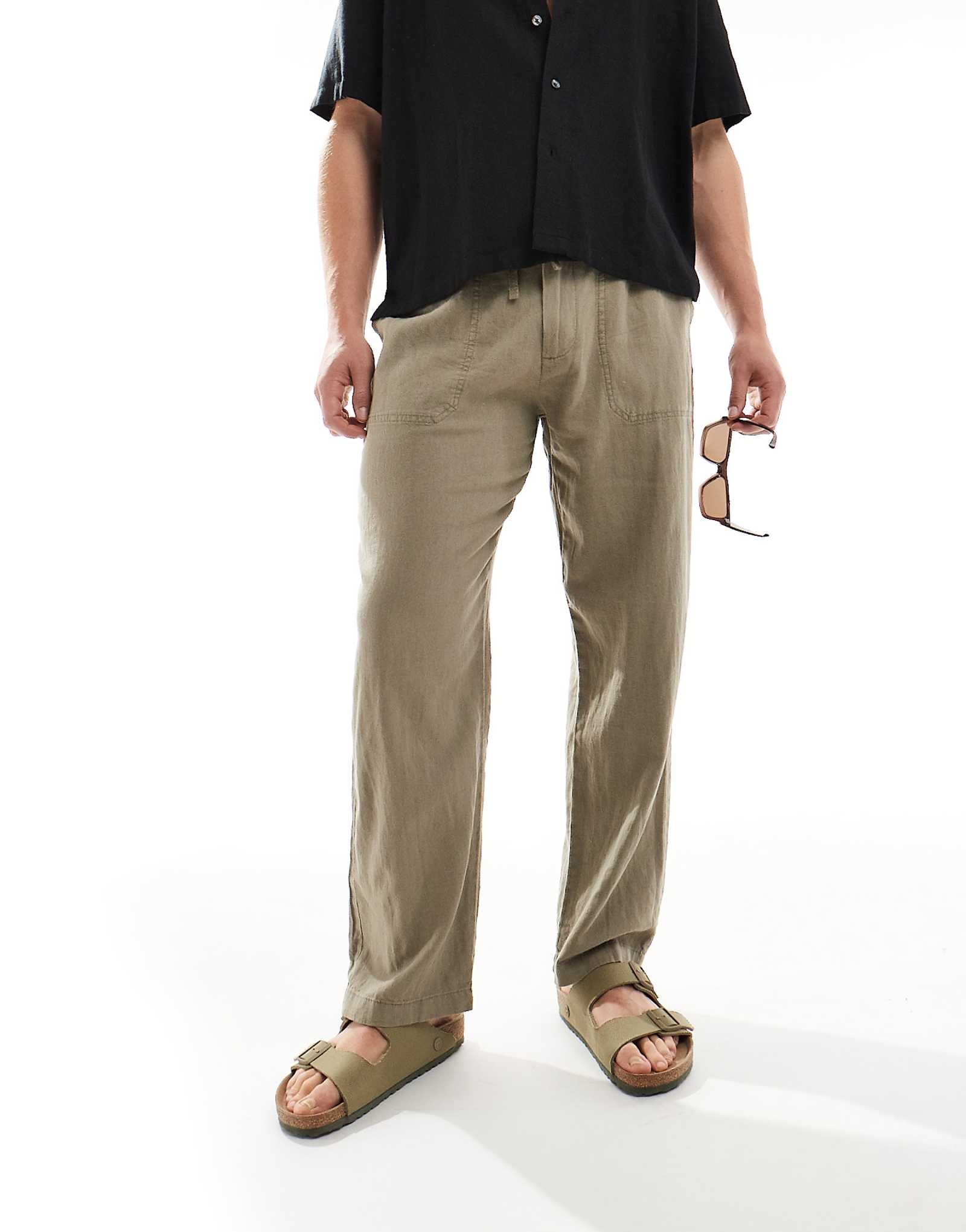 Pull-Bear linen blend pants in khaki 9490₽
