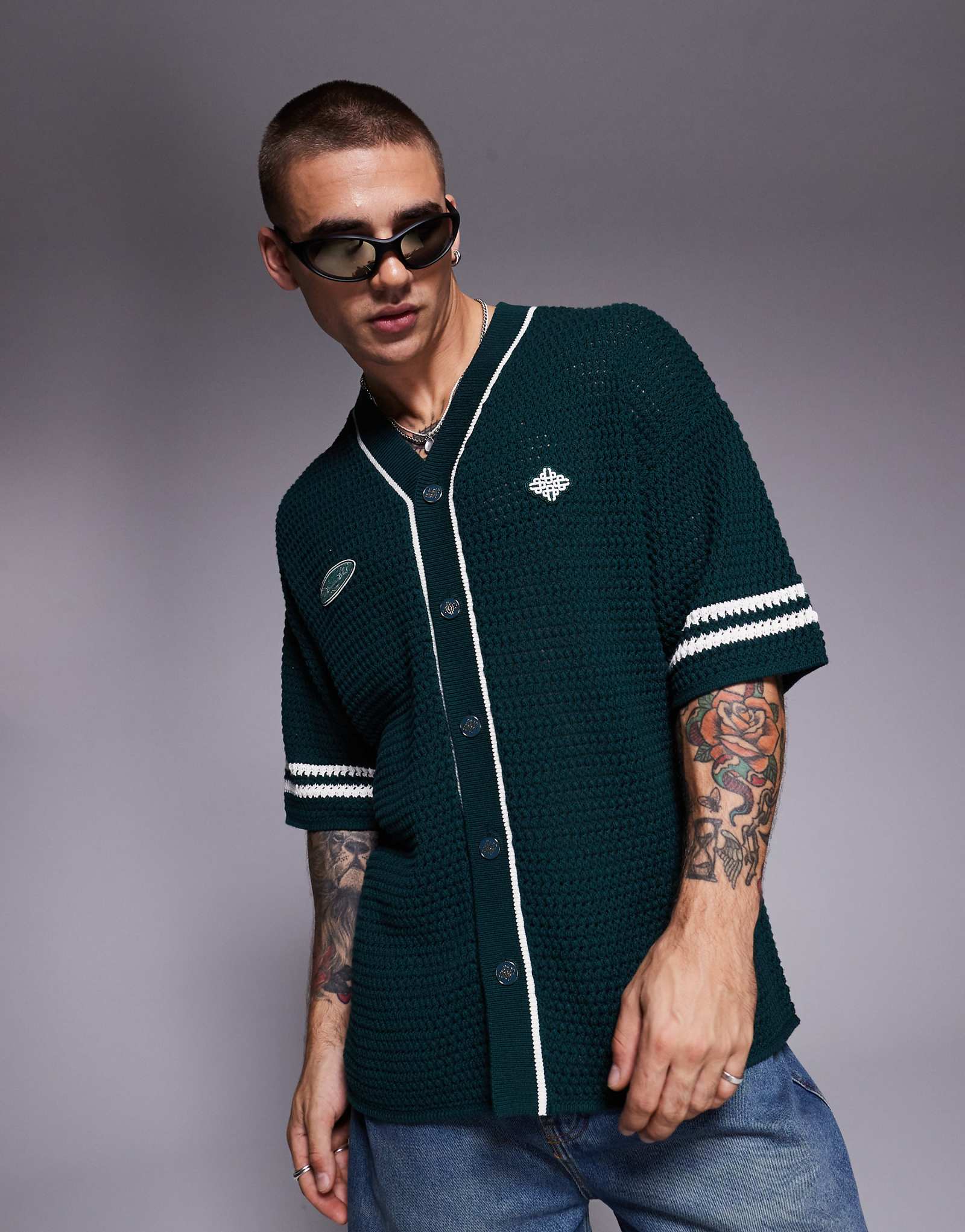 The Couture Club oversized knit baseball jersey in forest green 15990₽