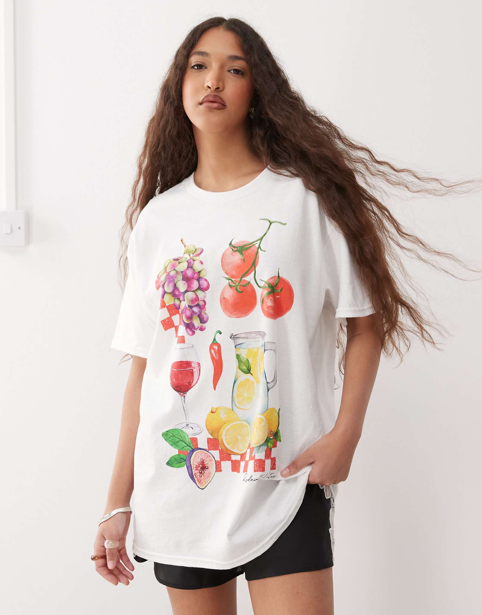 Reclaimed Vintage oversized T-shirt with food print in white 7090₽