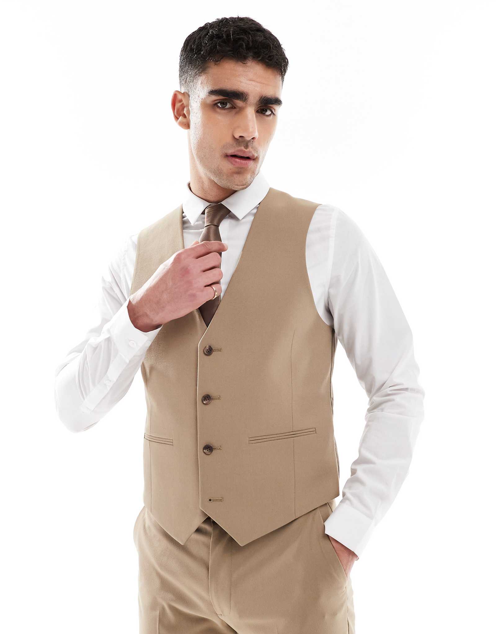 ASOS DESIGN slim suit vest in dark stone 8790₽