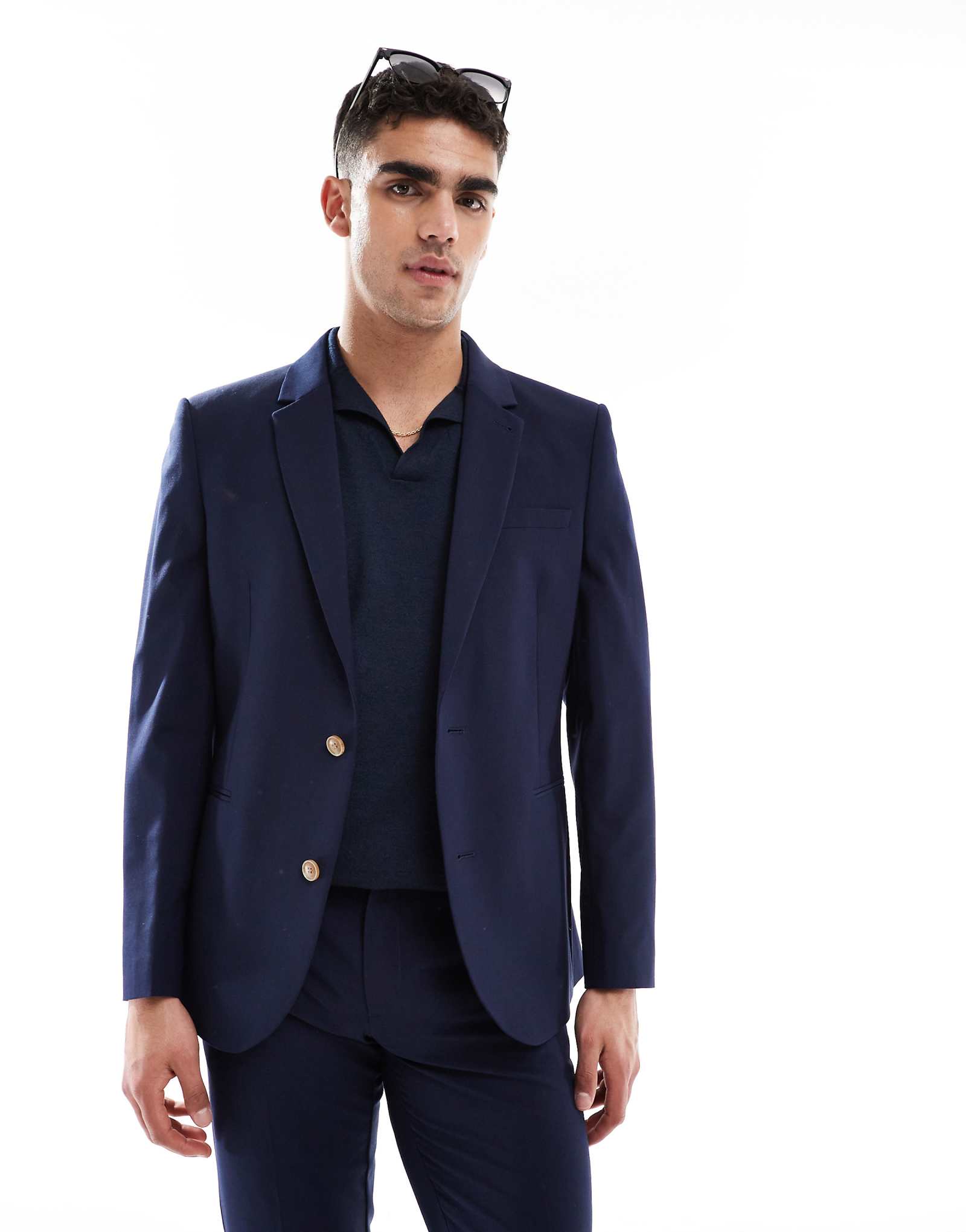 ASOS DESIGN washable lightweight worsted wool mix slim suit jacket in navy 20390₽