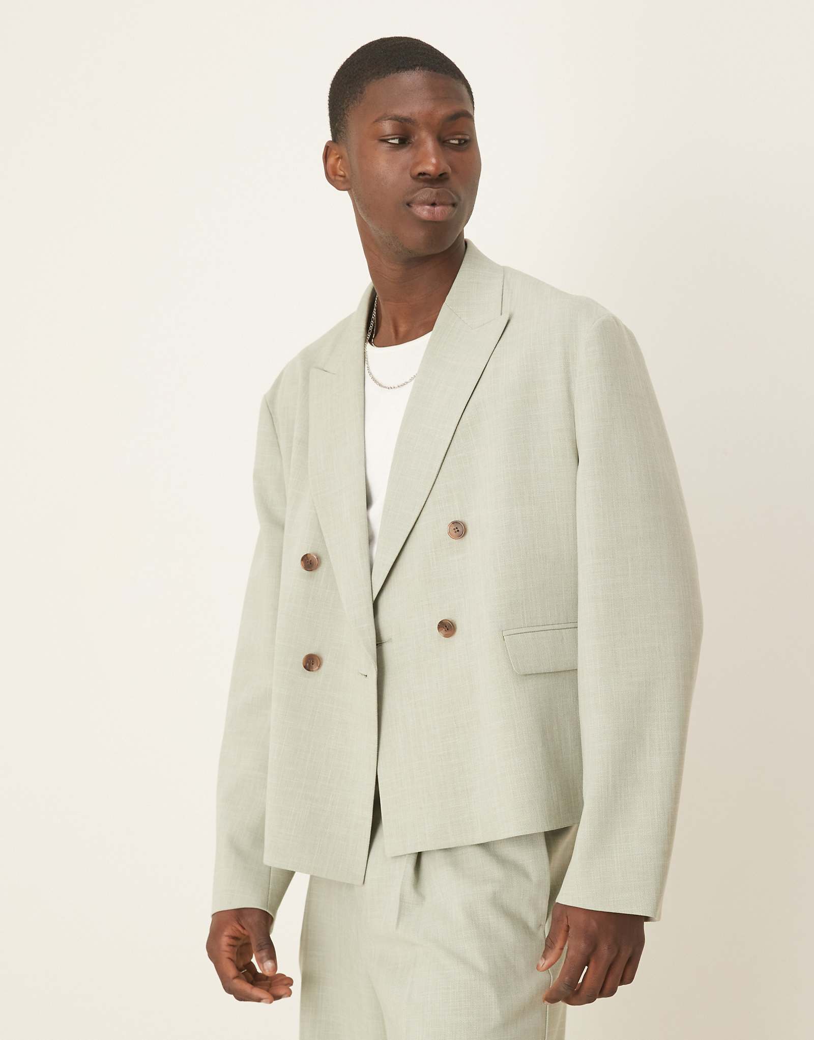 ASOS DESIGN linen look boxy suit jacket in sage green 11090₽
