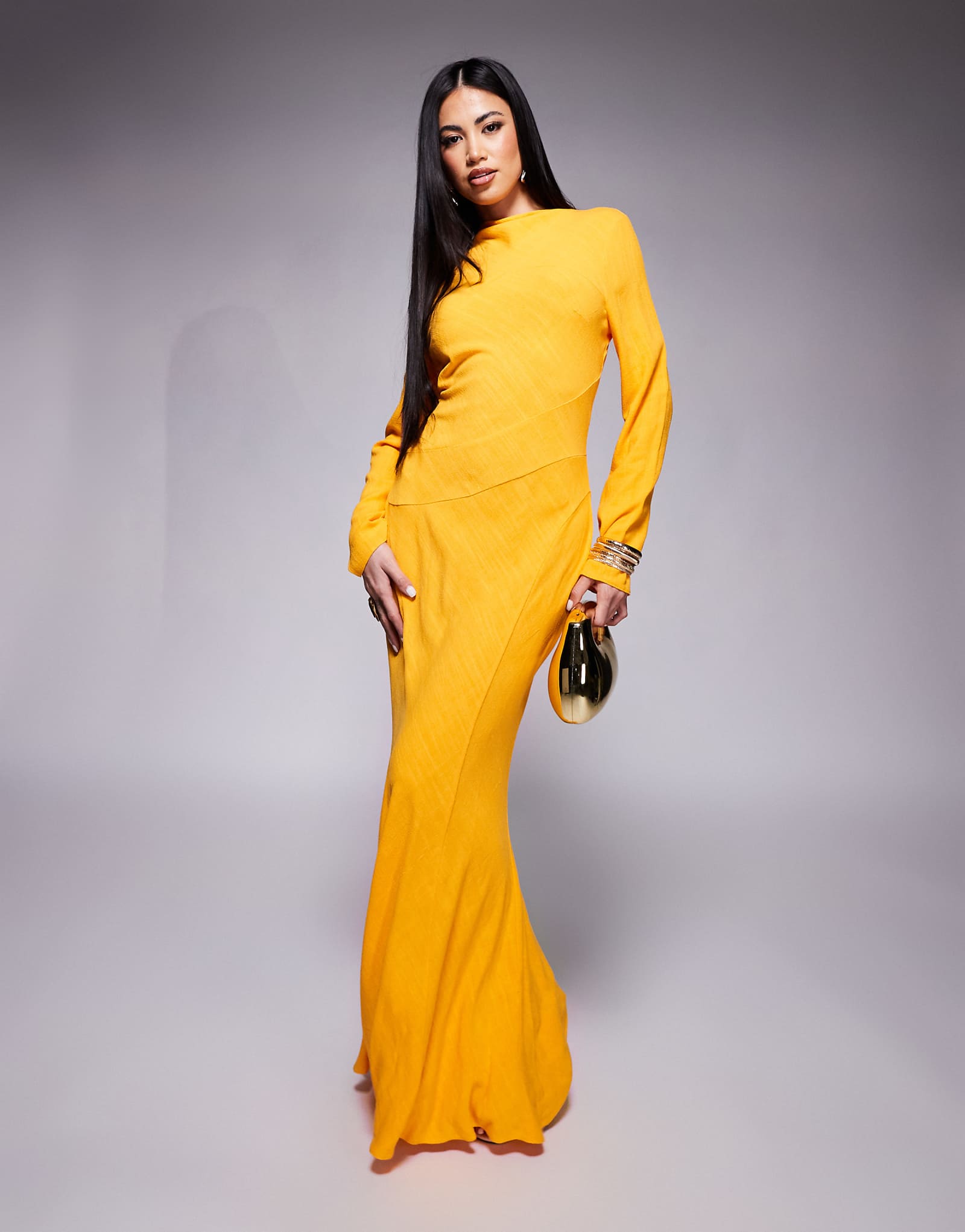 ASOS DESIGN linen mix high neck seam detail maxi dress in orange 8390₽