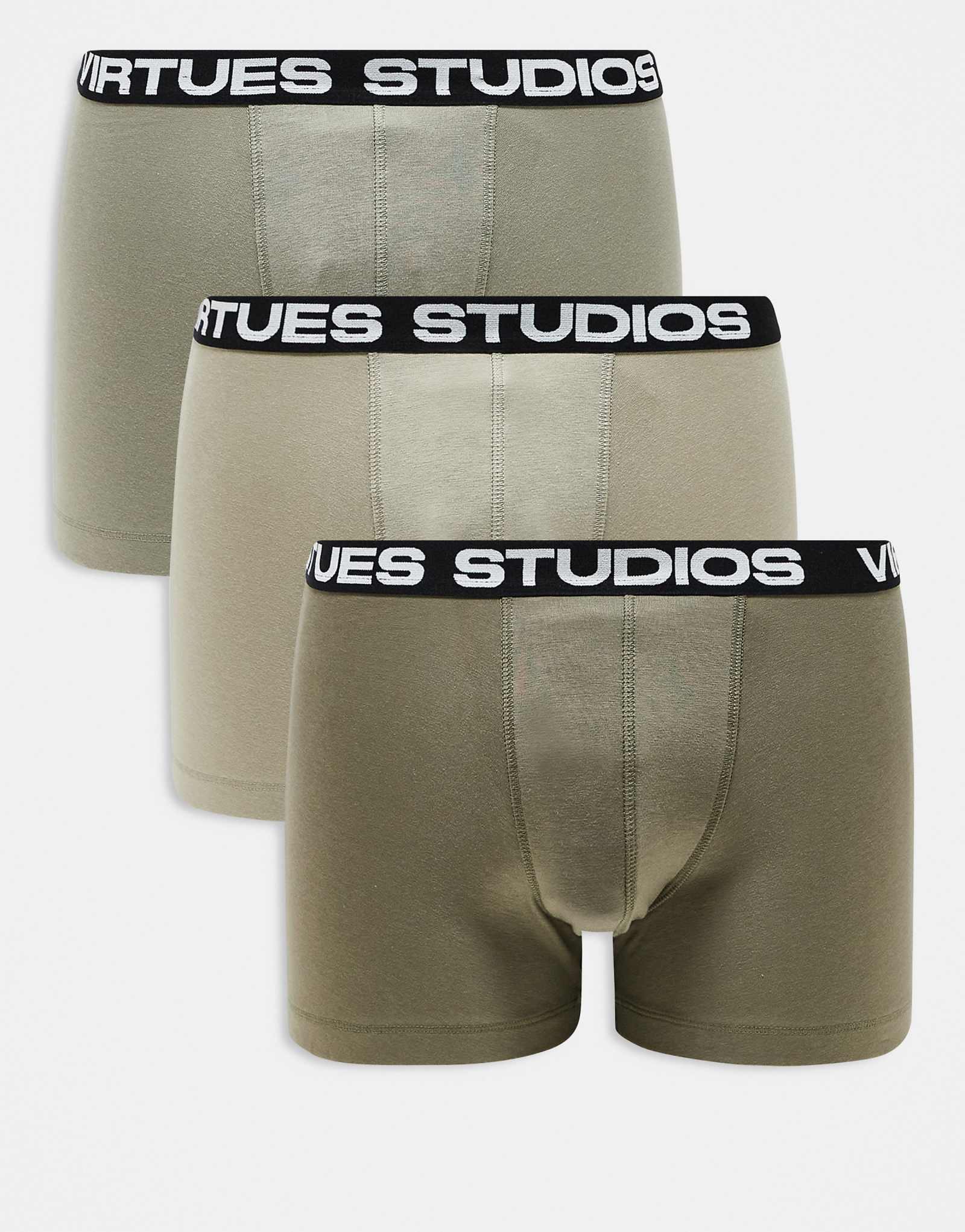 ASOS DESIGN 3 pack briefs with printed waistband in khaki 3990₽