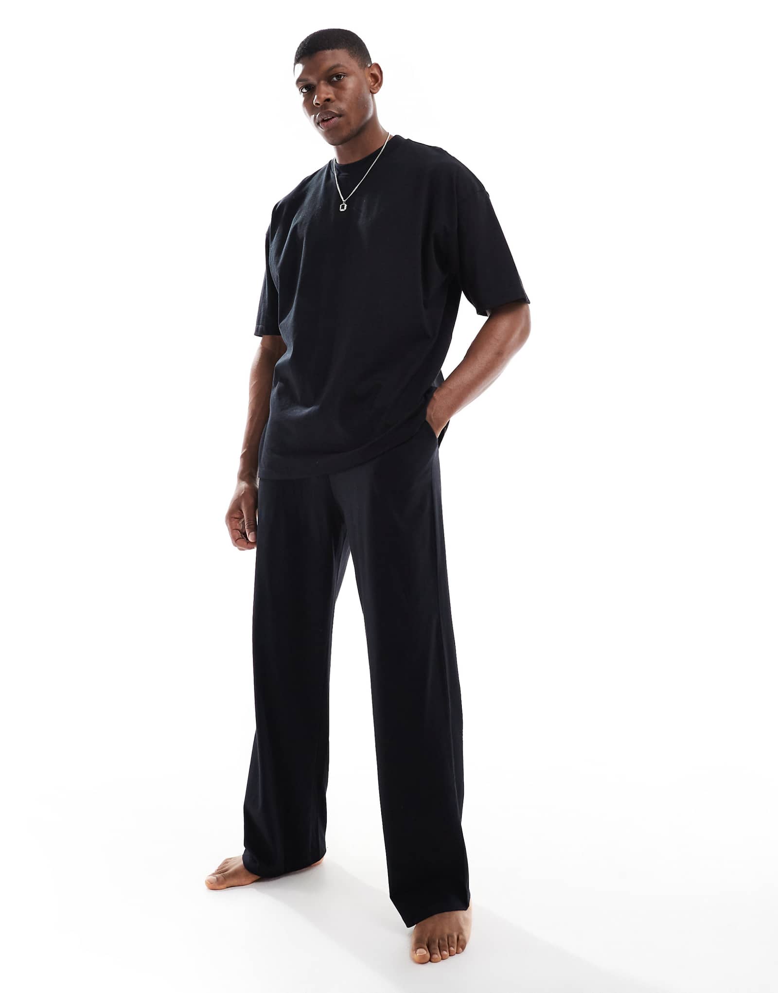 ASOS DESIGN pajama long leg set in black 7090₽