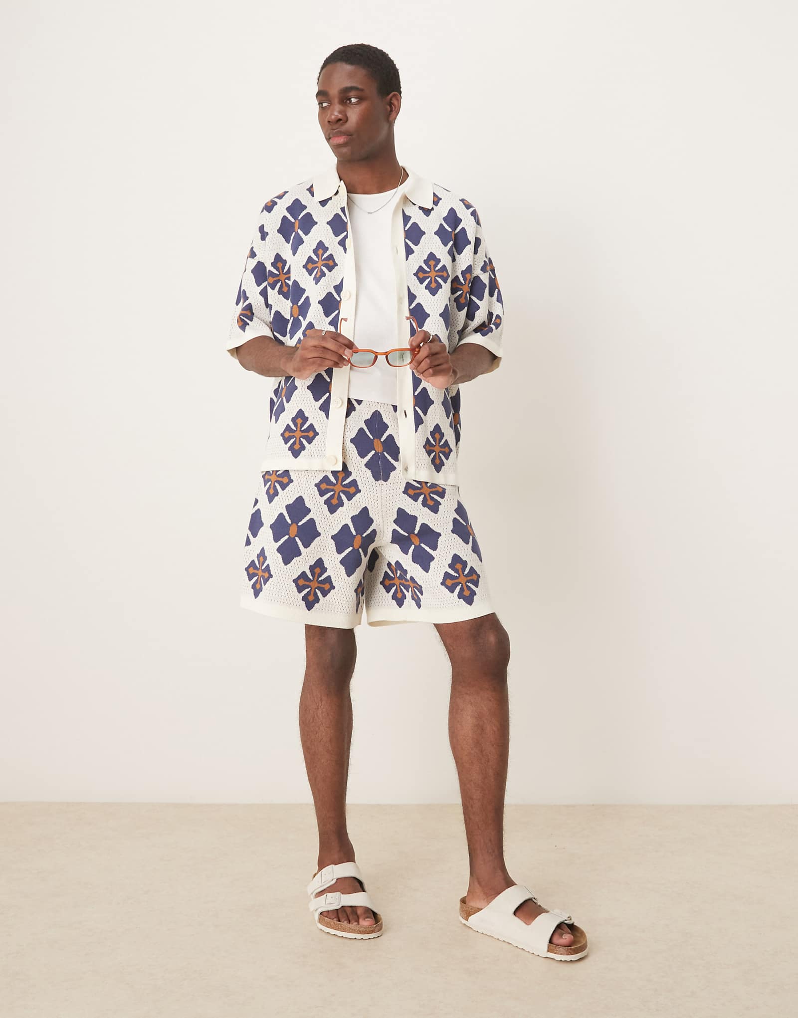 ASOS DESIGN oversized knit shorts in blue abstract pattern - part of a set 4590₽