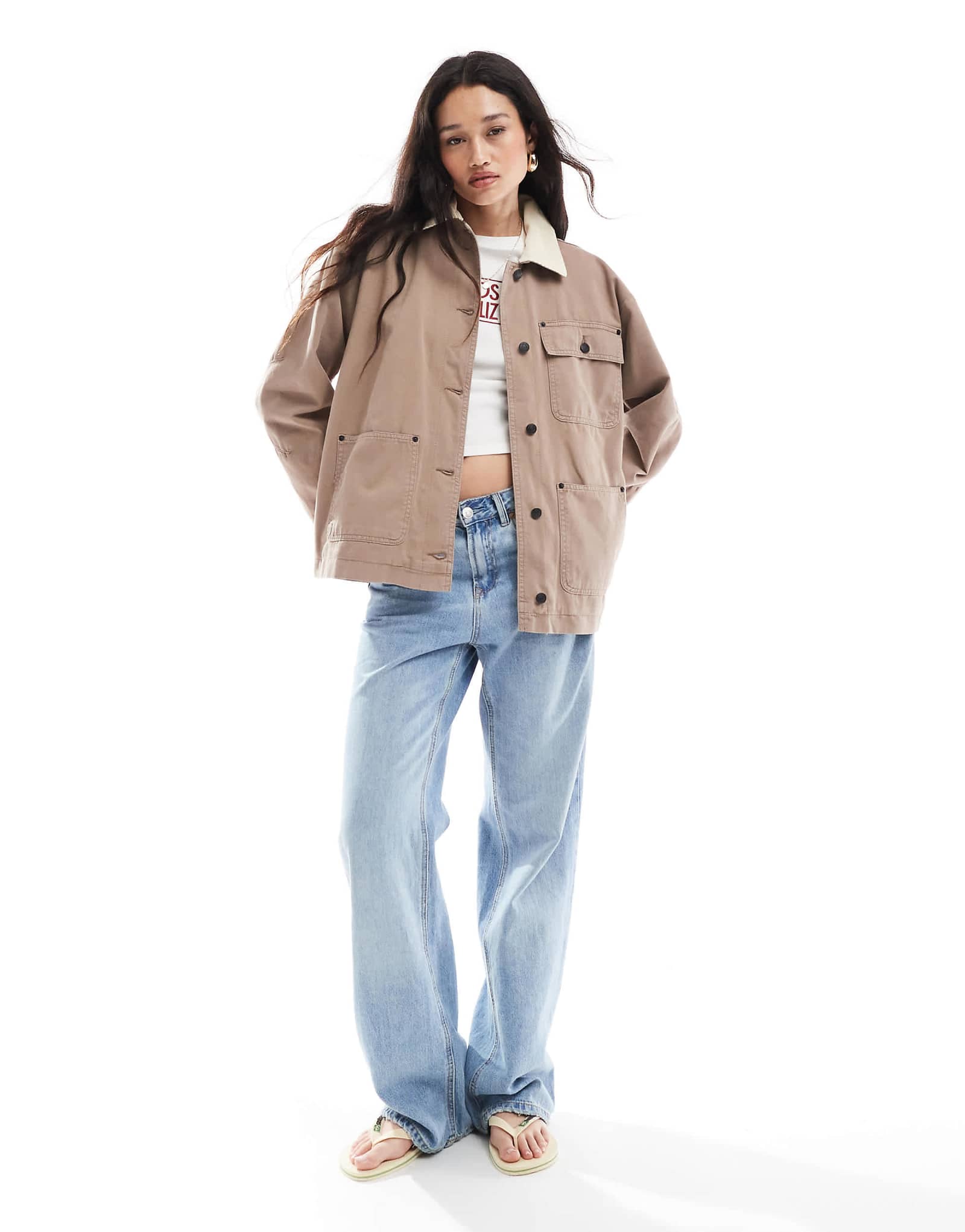 ASOS DESIGN clean cord collar jacket in mushroom 6490₽