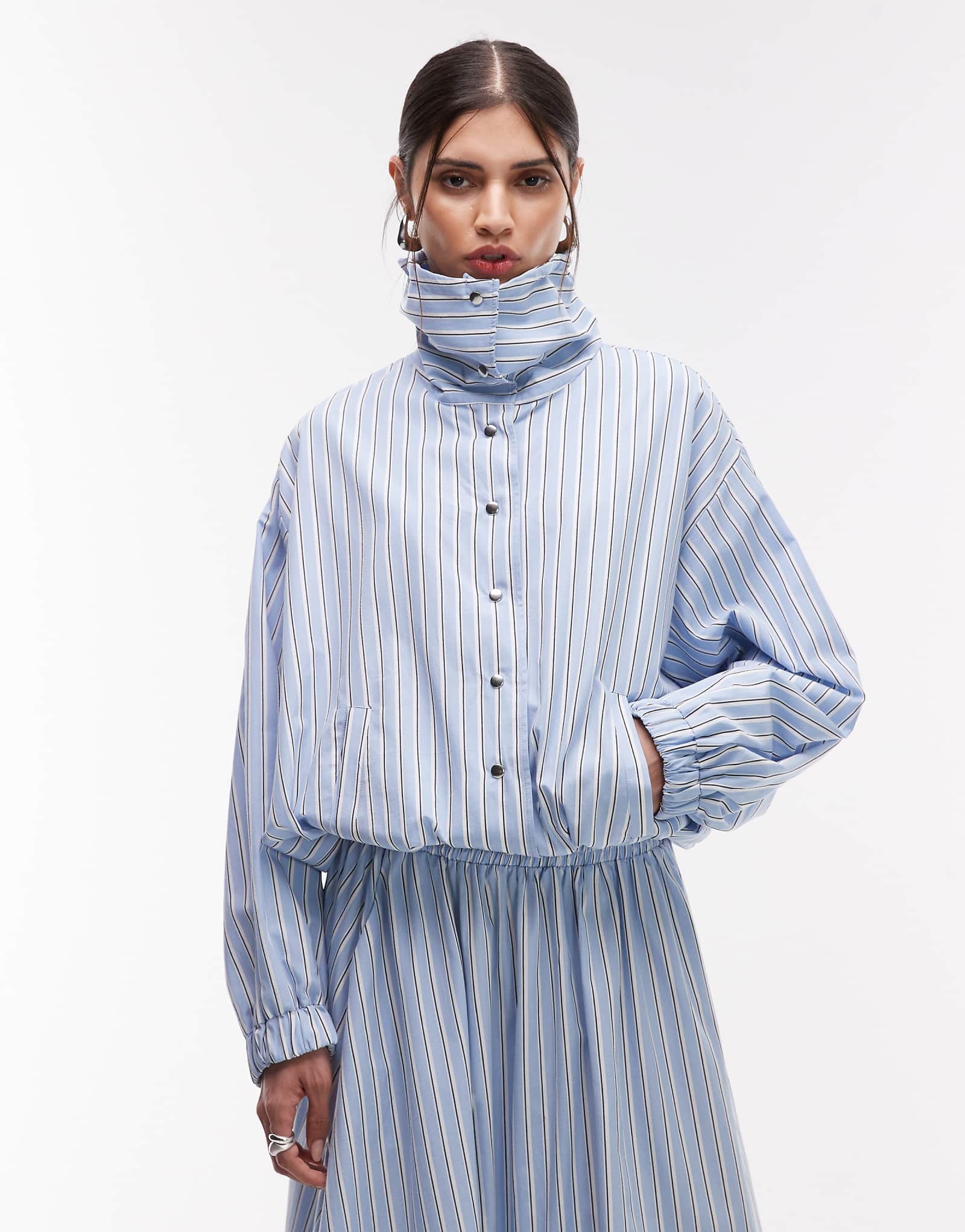 ASOS DESIGN collared button up shacket in blue stripe 21290₽