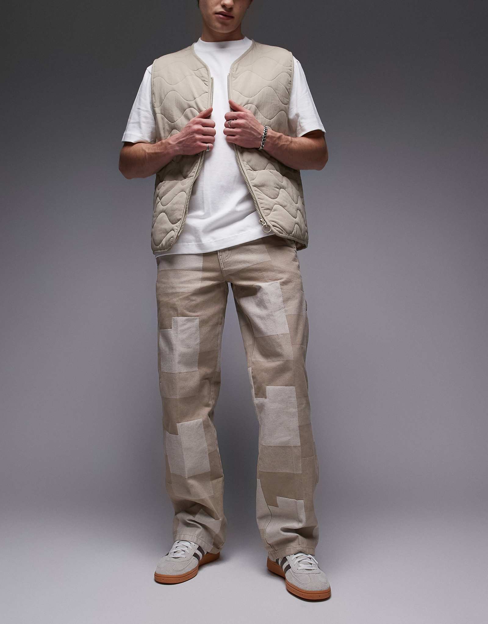 Dickies jacquard carpenter pants in off white