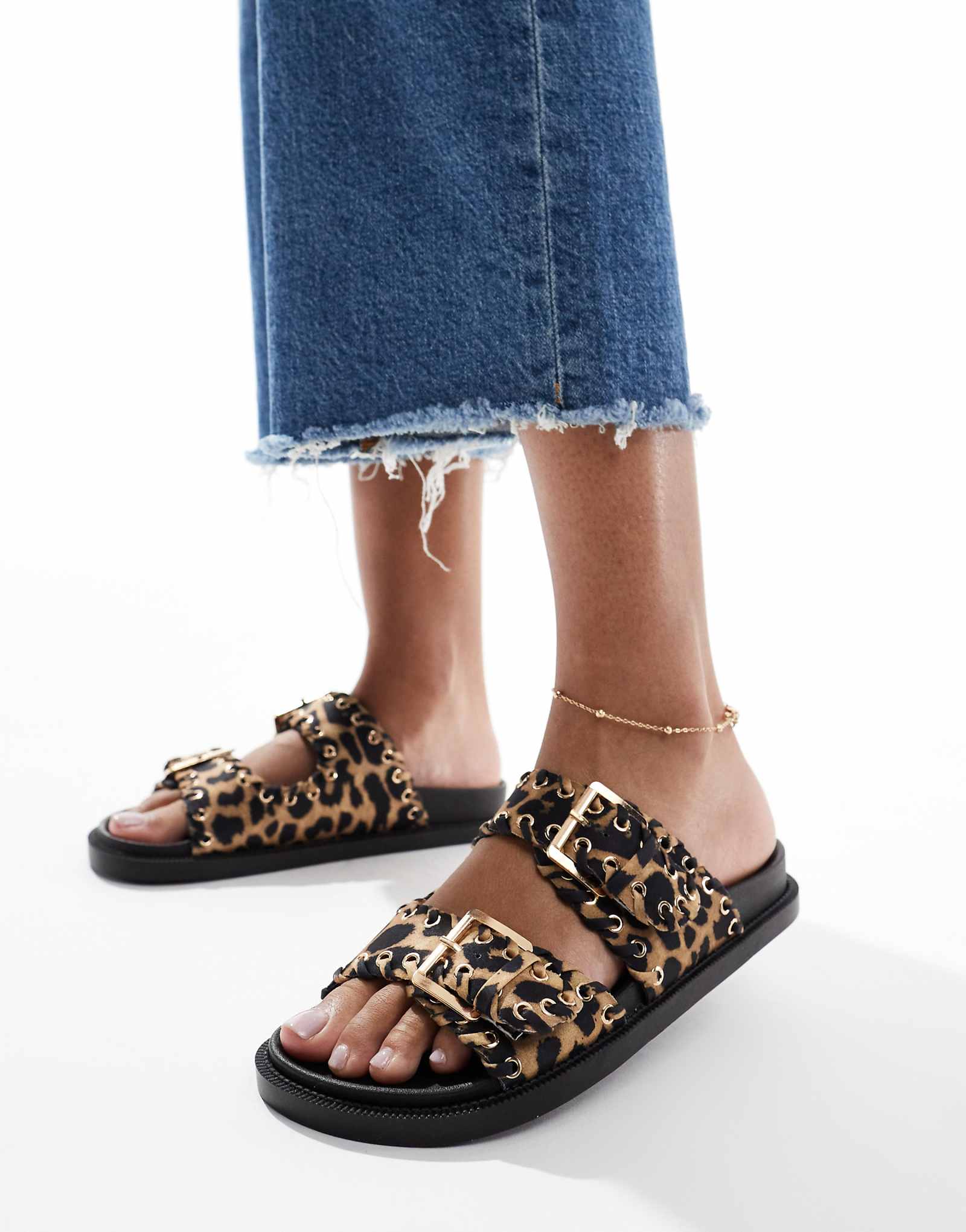 SEQWL sandals with studded buckle strap in leopard