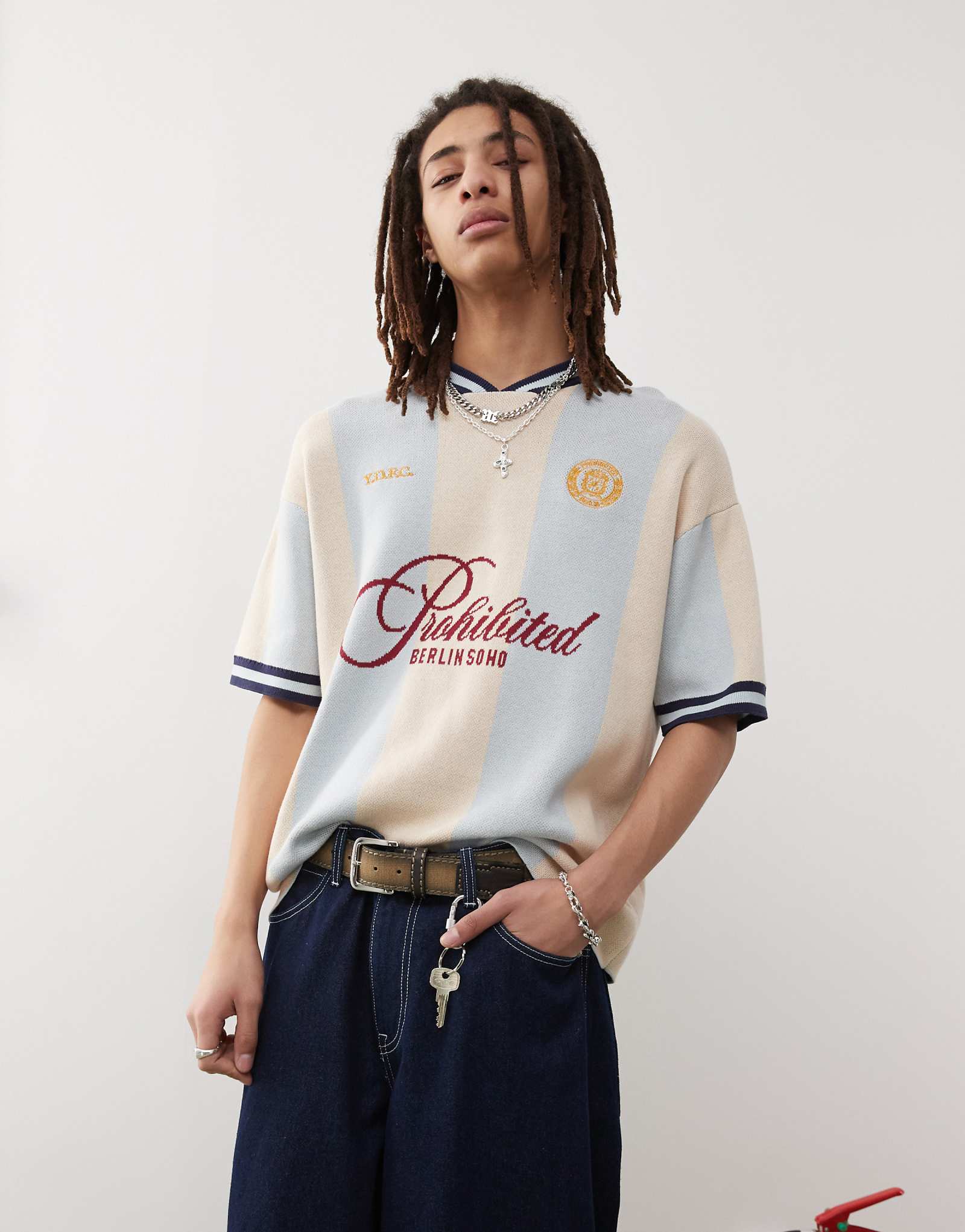 Prohibited knit short sleeve sweater in blue 12890₽