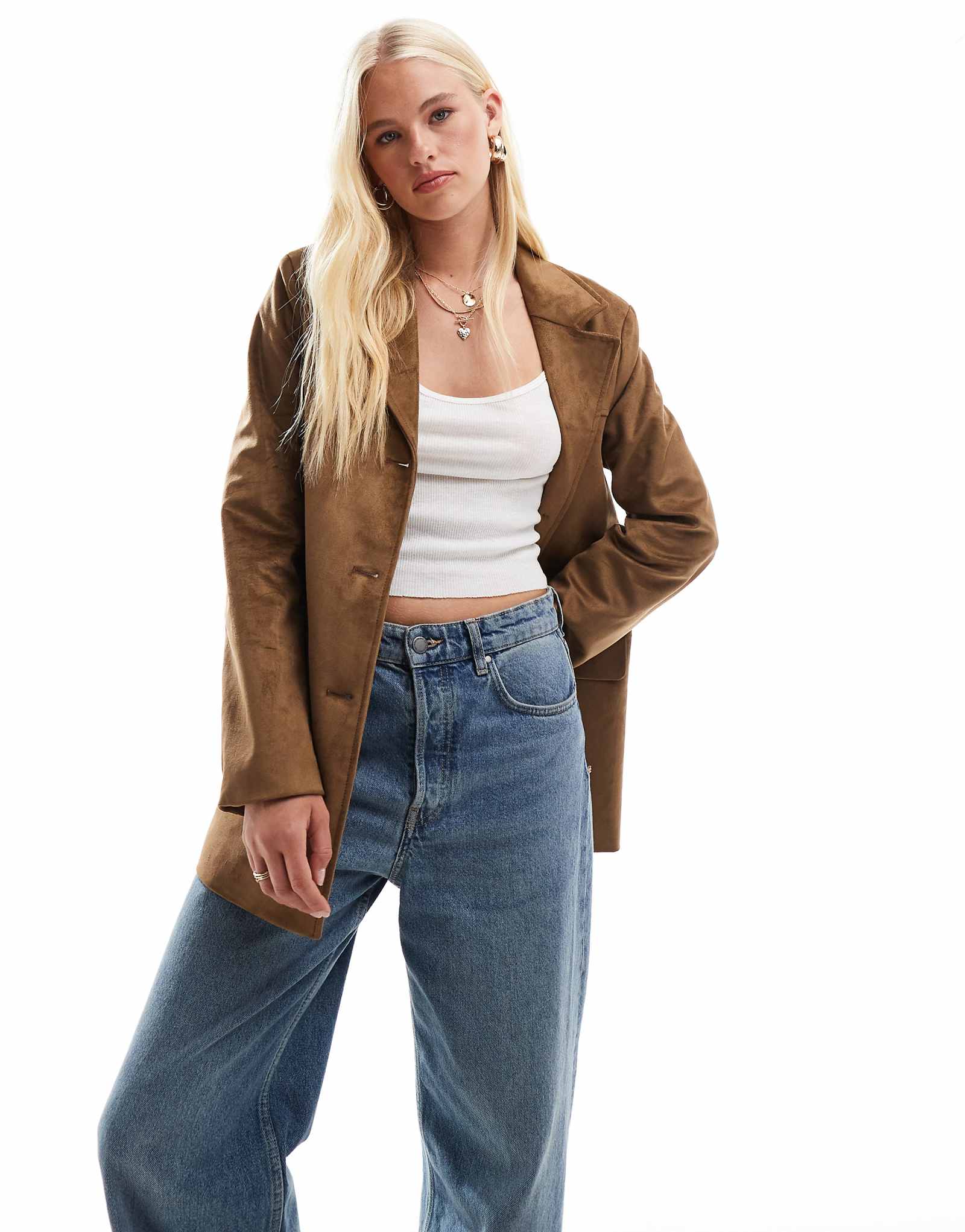 ONLY faux suede blazer coat in light brown 17590₽