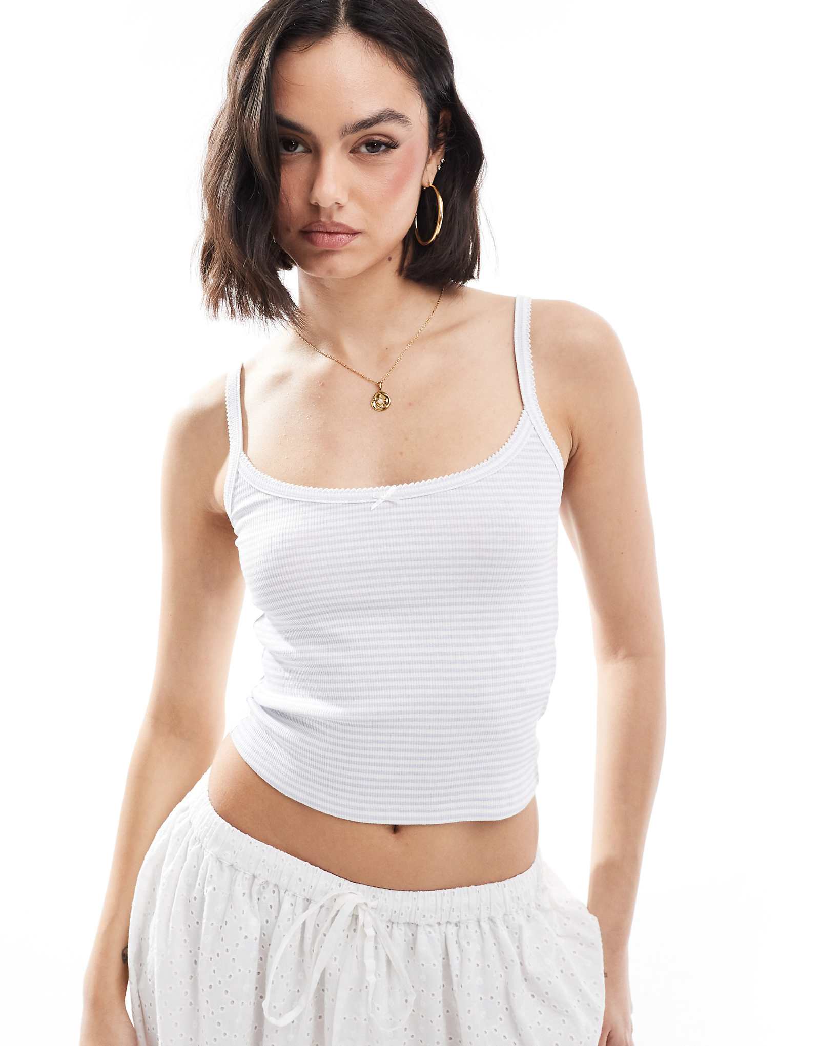 Miss Selfridge ribbed bow trim cami top in stripe 2690₽