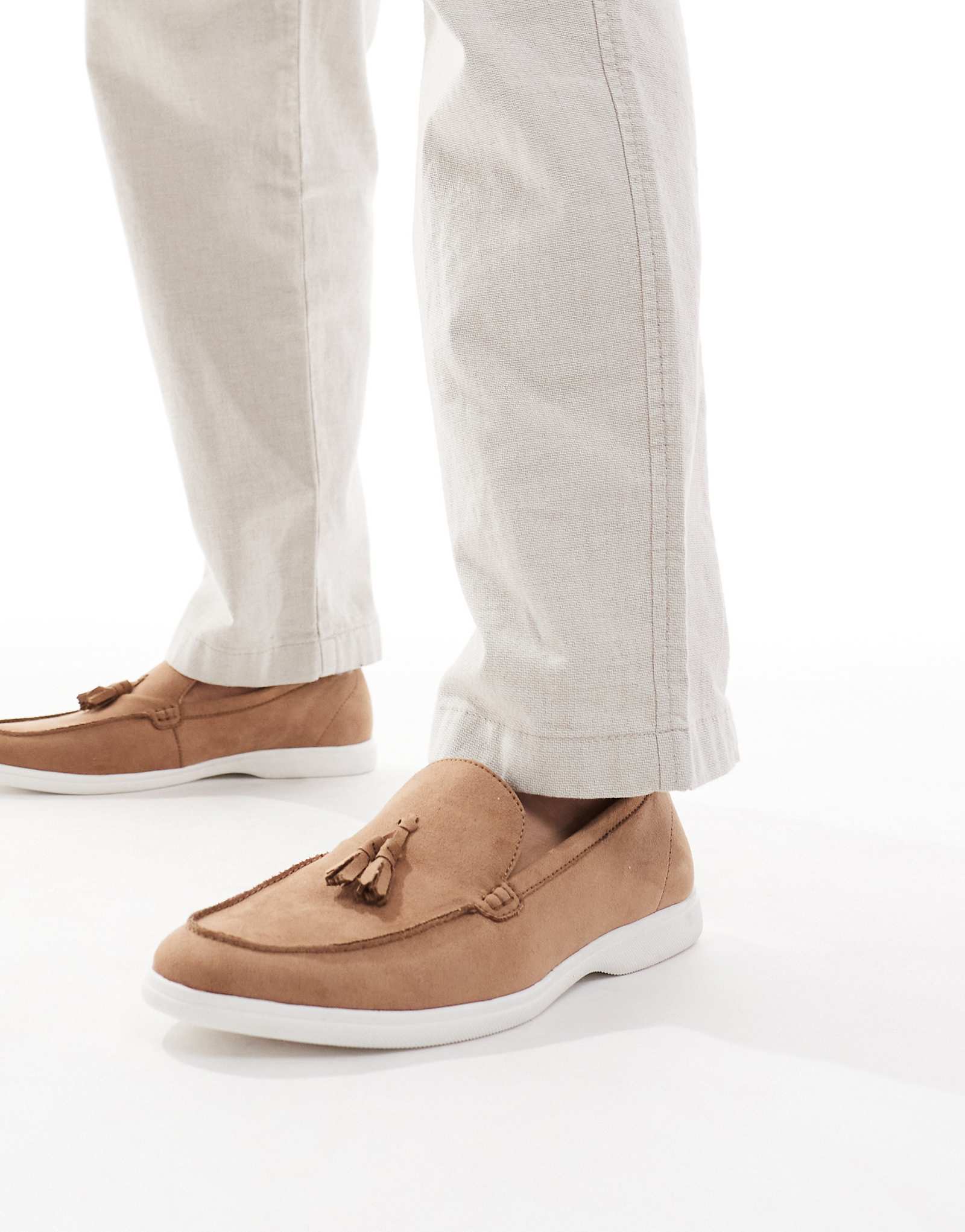 SEQWL Berwin tassel detail loafers with contrast soles in faux suede brown