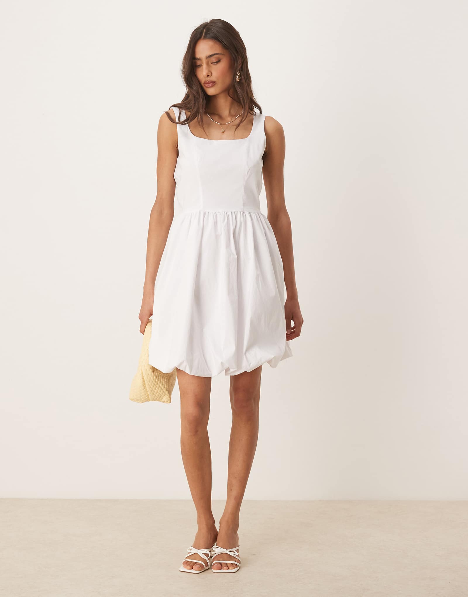 JDY bubble hem mini dress in white 7090₽