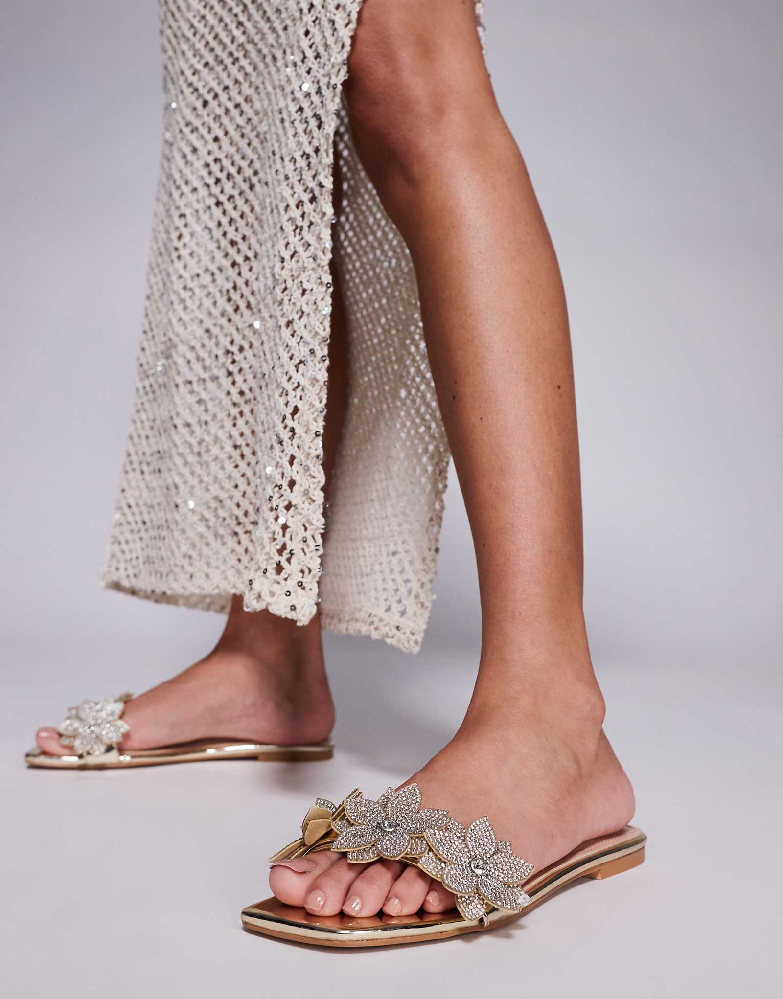 Simmi London Abbie embellished strap flat sandals in gold