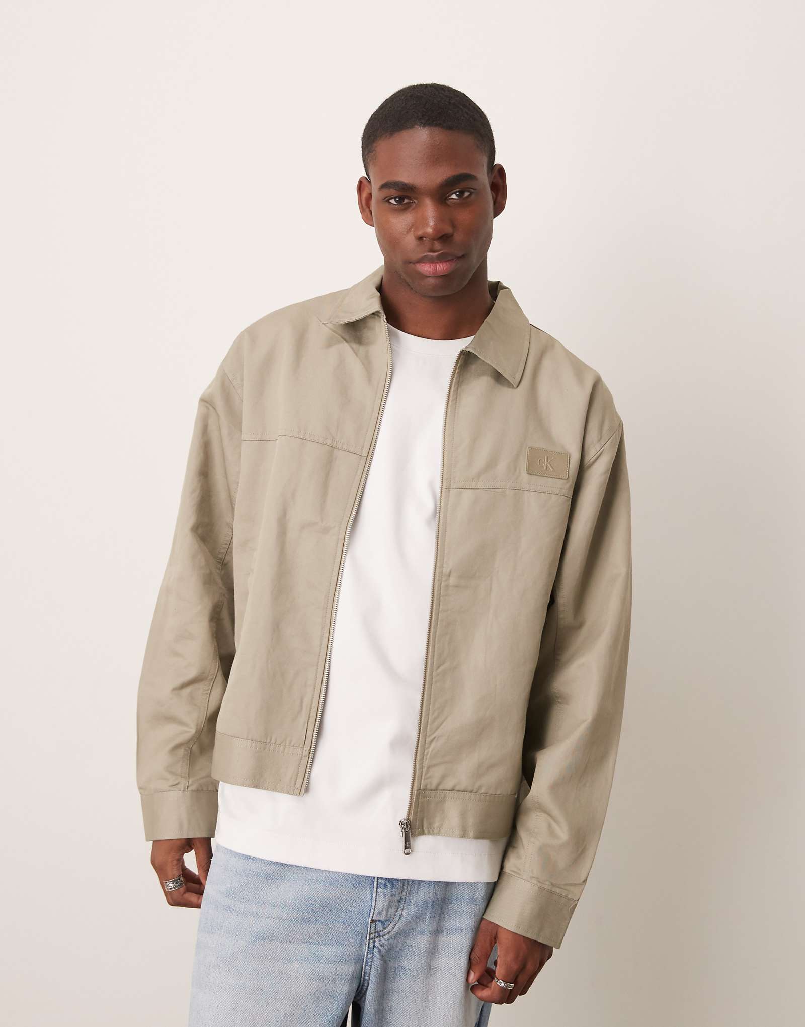 Calvin Klein Jeans canvas twill workwear jacket in beige