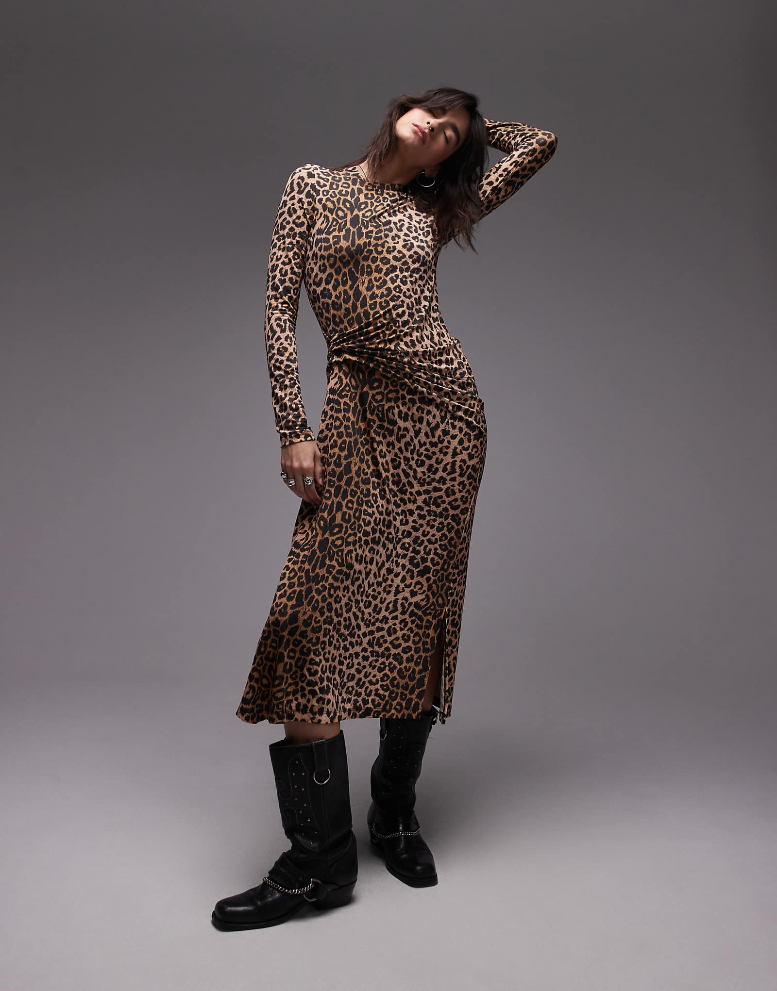 AllSaints Rivi leopard print maxi dress in multi 28790₽